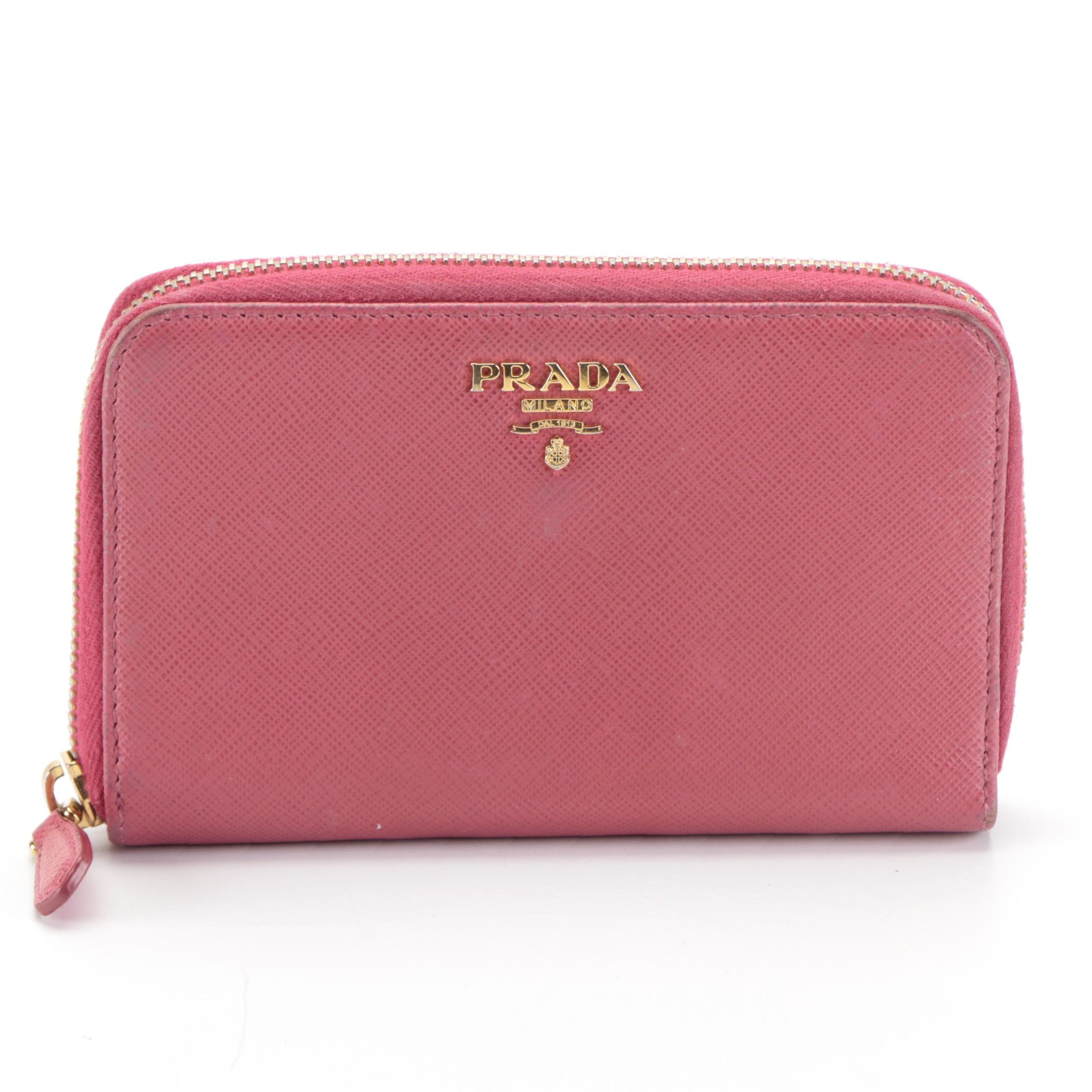 Prada Bifold Zip Wallet in Pink Saffiano Leather