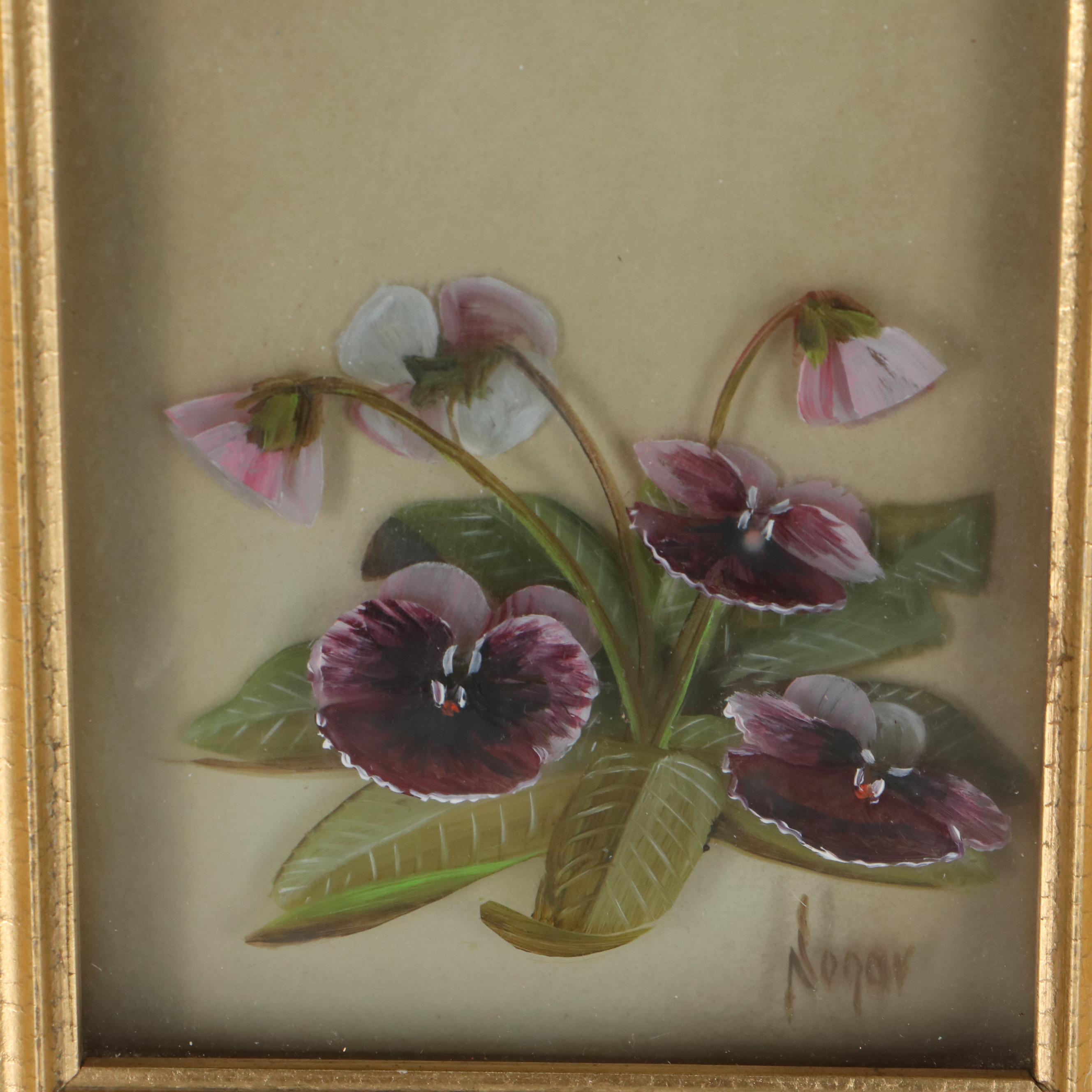 Edmond J. Nogar Dimensional Floral Oil Paintings