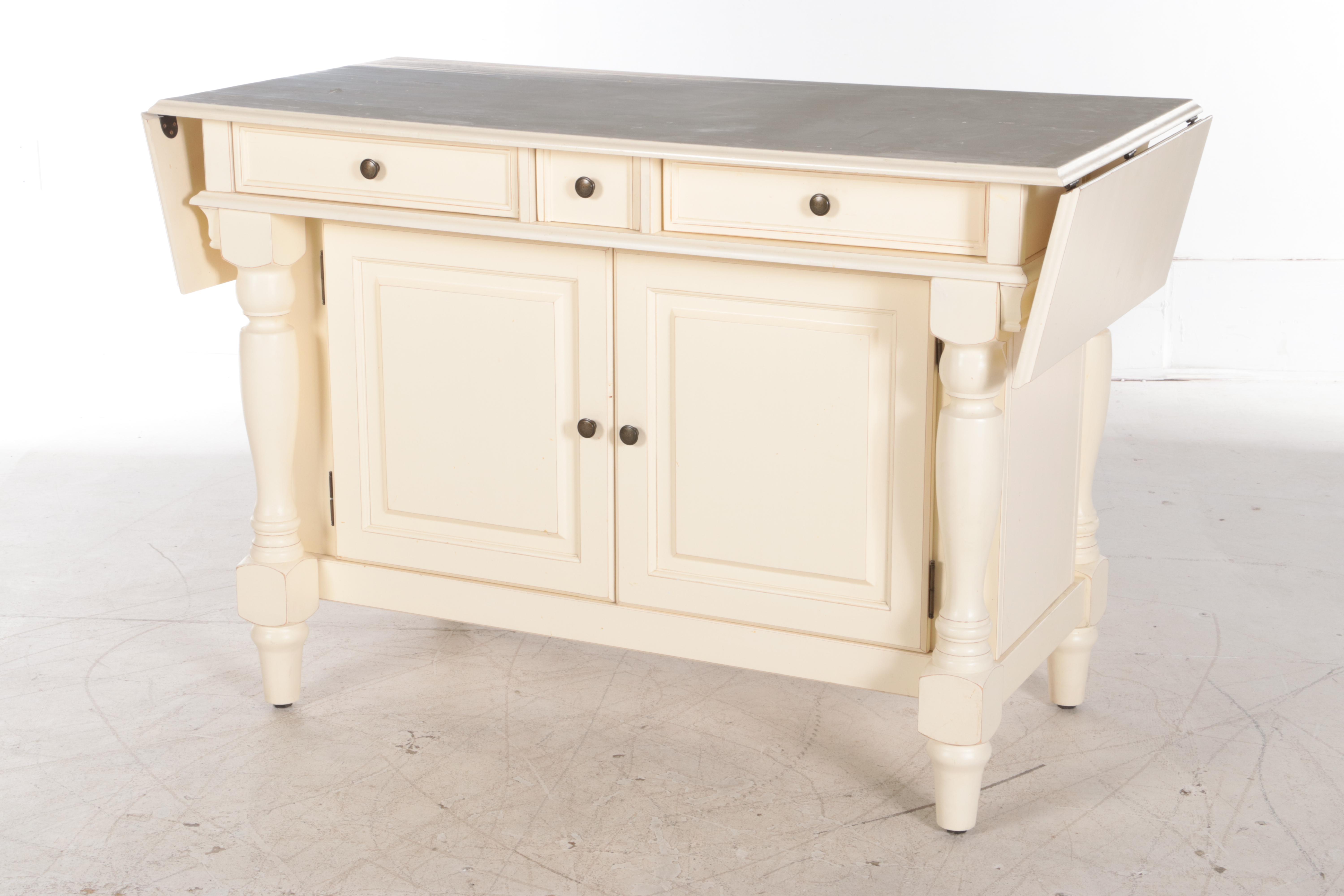 Ballard Designs Cream-Painted Drop-Leaf Kitchen Island