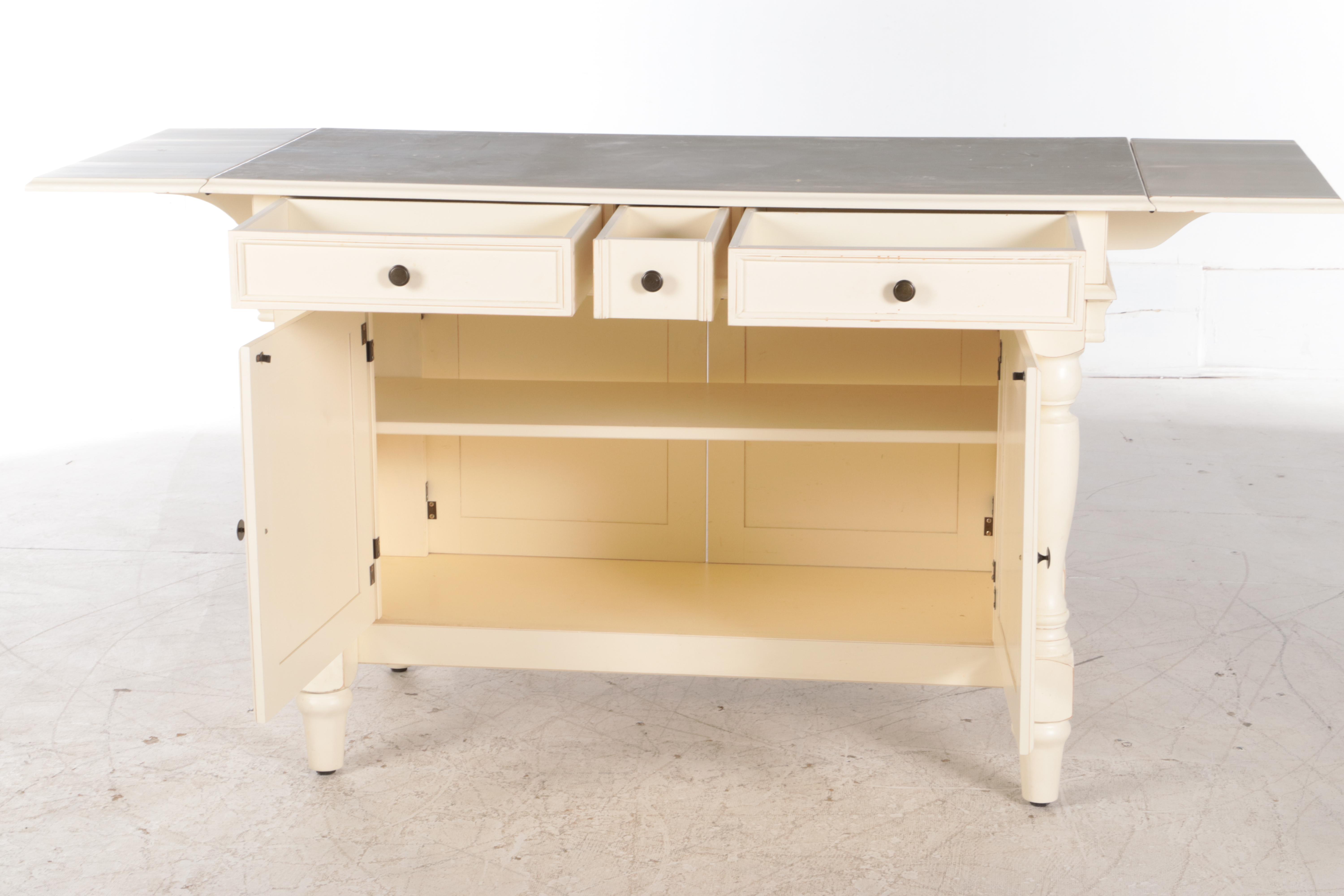 Ballard Designs Cream-Painted Drop-Leaf Kitchen Island