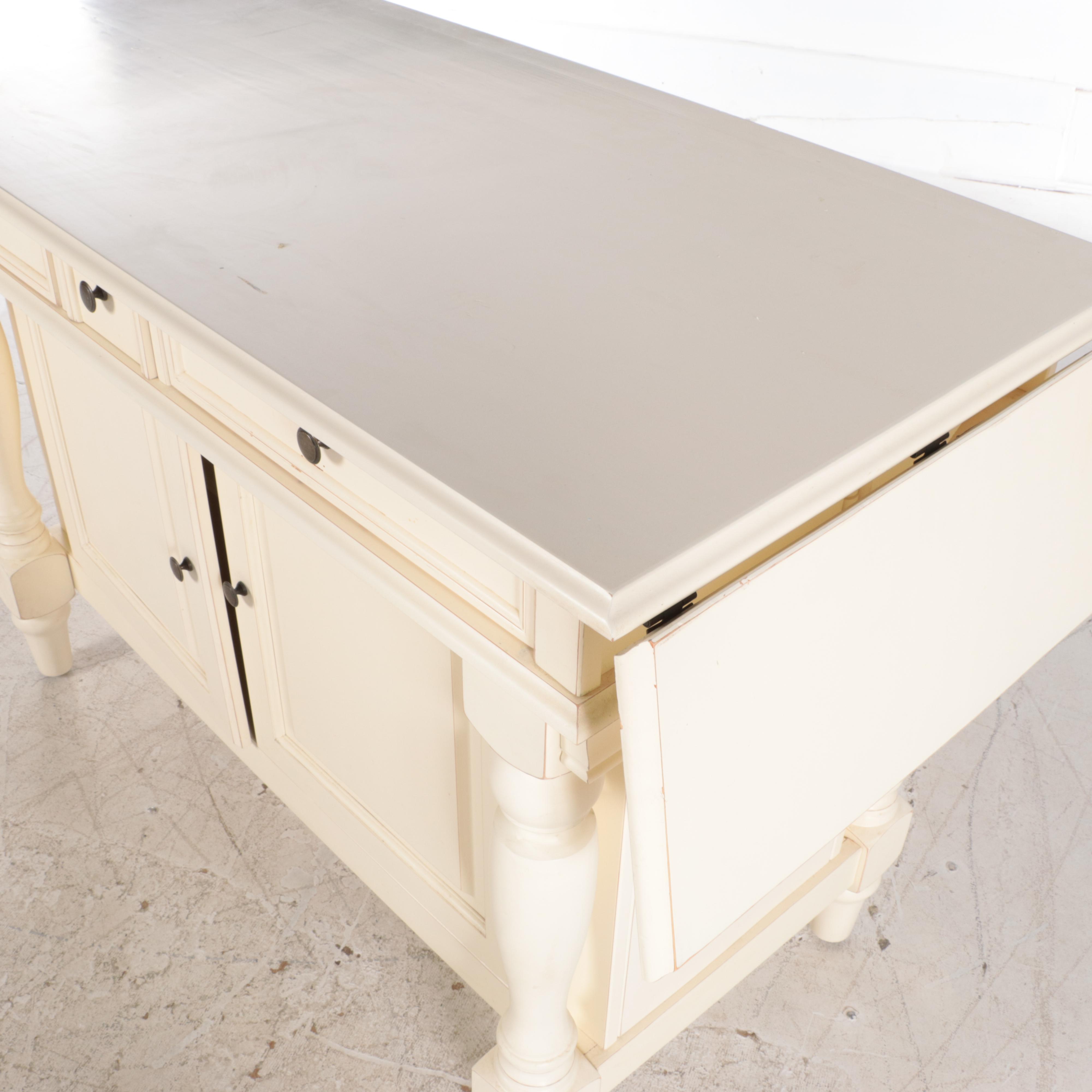 Ballard Designs Cream-Painted Drop-Leaf Kitchen Island