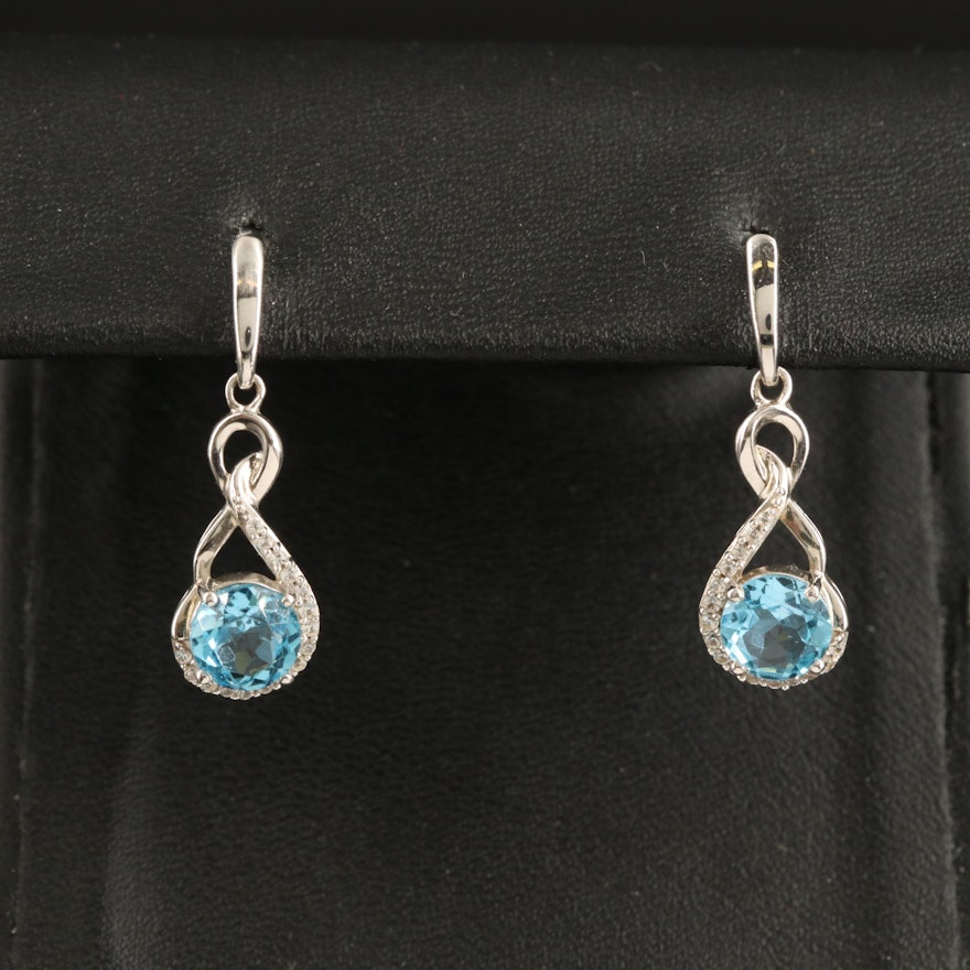 Sterling Sky Blue Topaz and Sapphire Drop Earrings