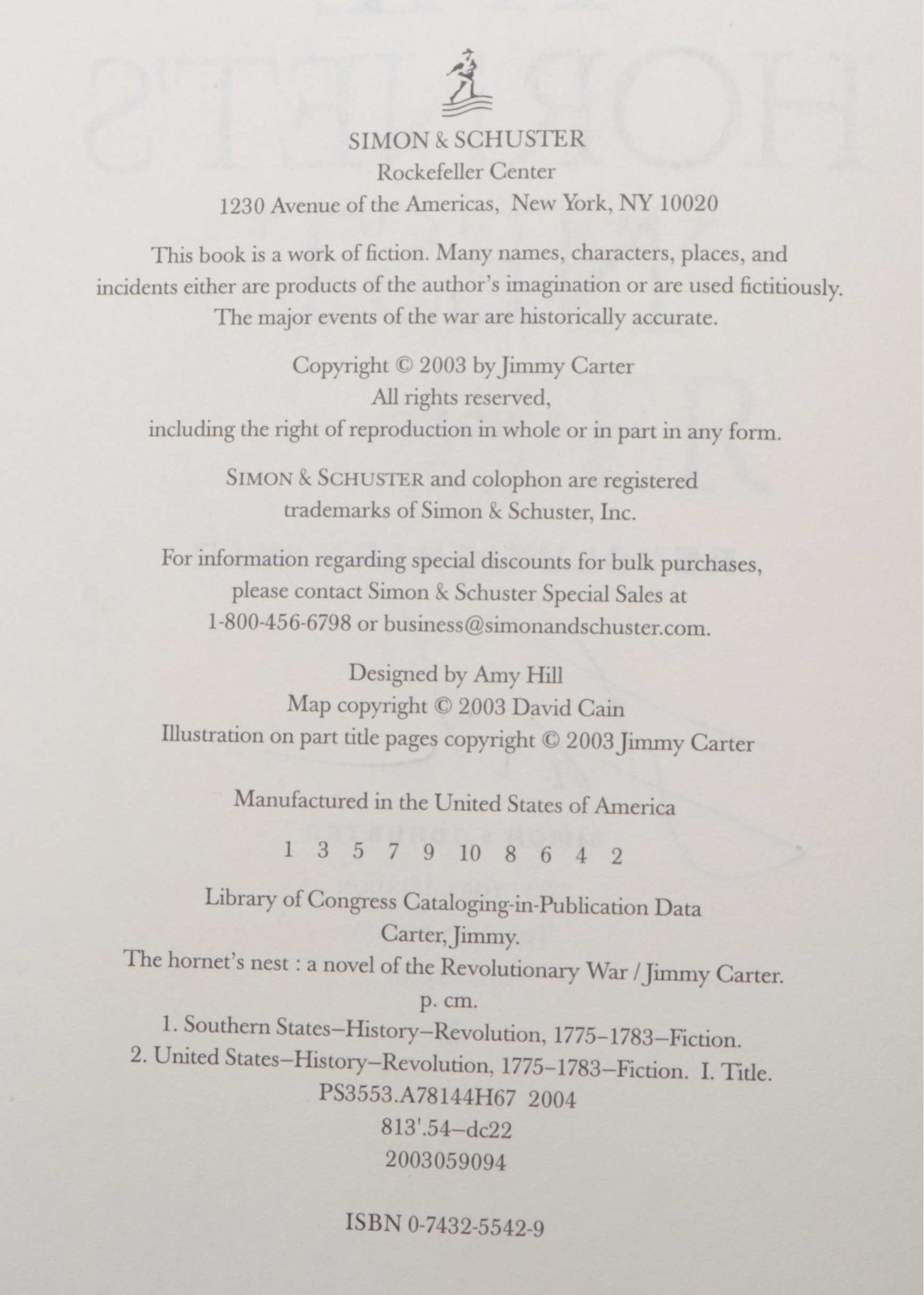 Signed First Edition "The Hornet's Nest" by Jimmy Carter and More