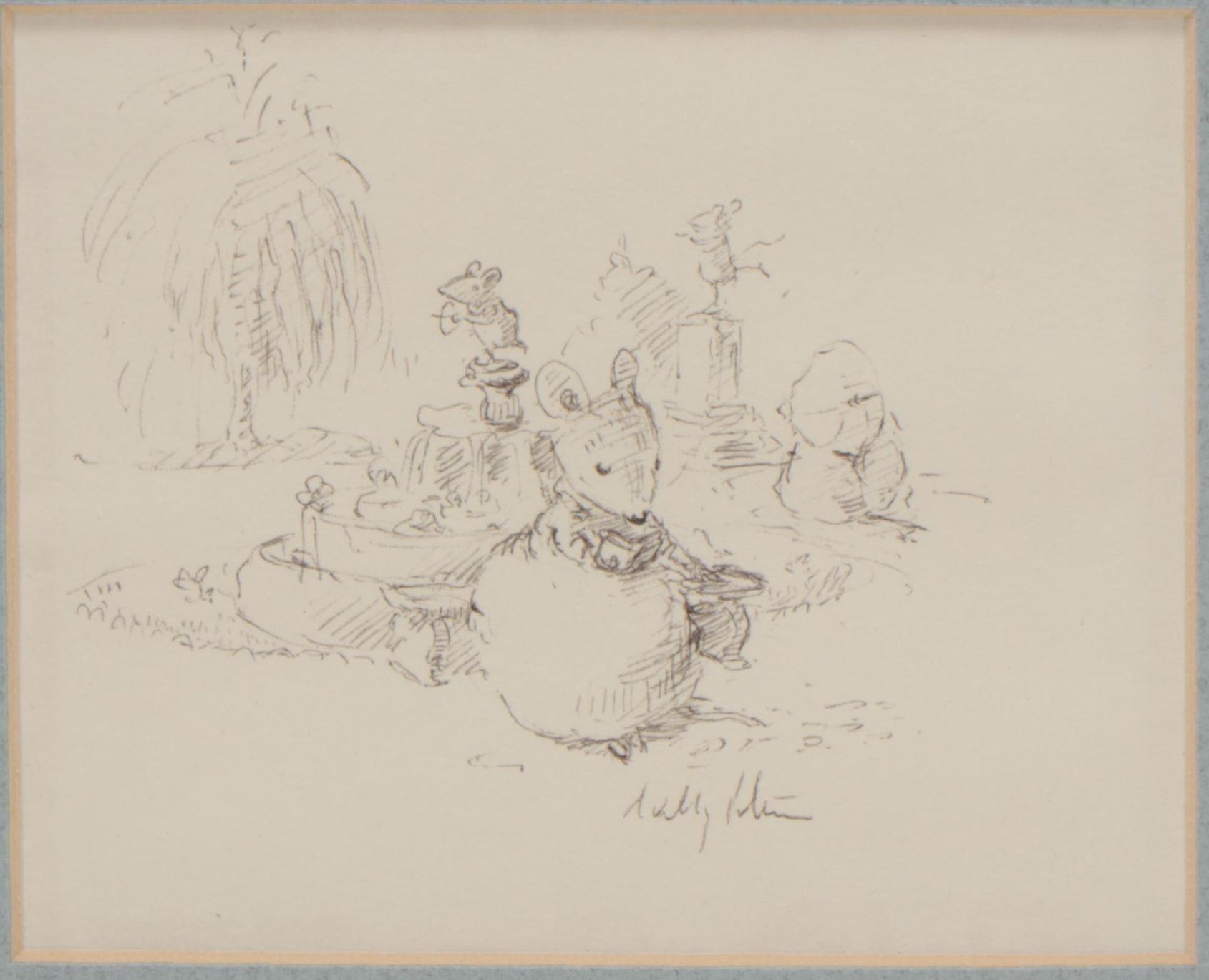 Willy Petersen Ink Drawing of Wee Forest Folk, Circa 2000