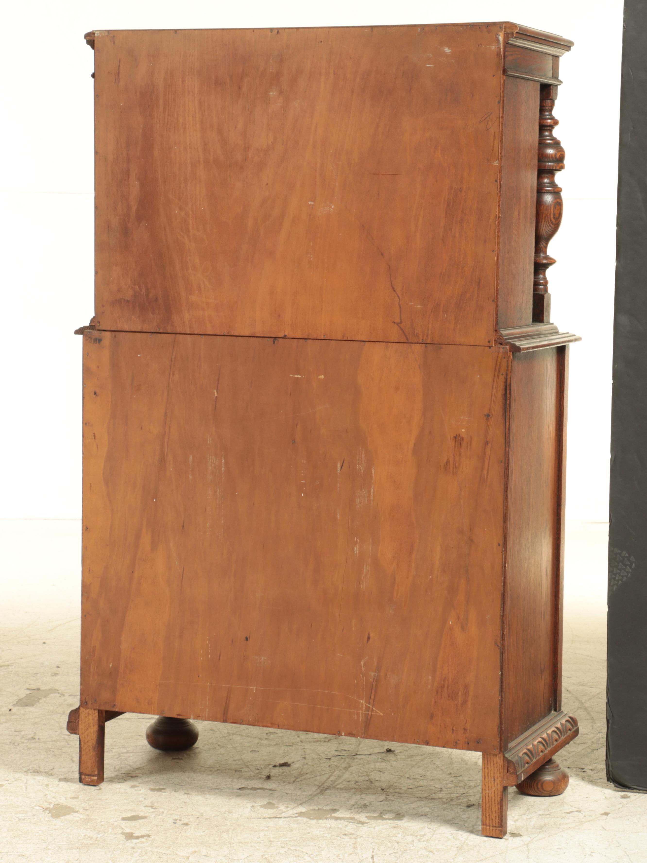 Stille & Duhlmeier Co. Jacobean Style Oak China Cabinet, 1940s