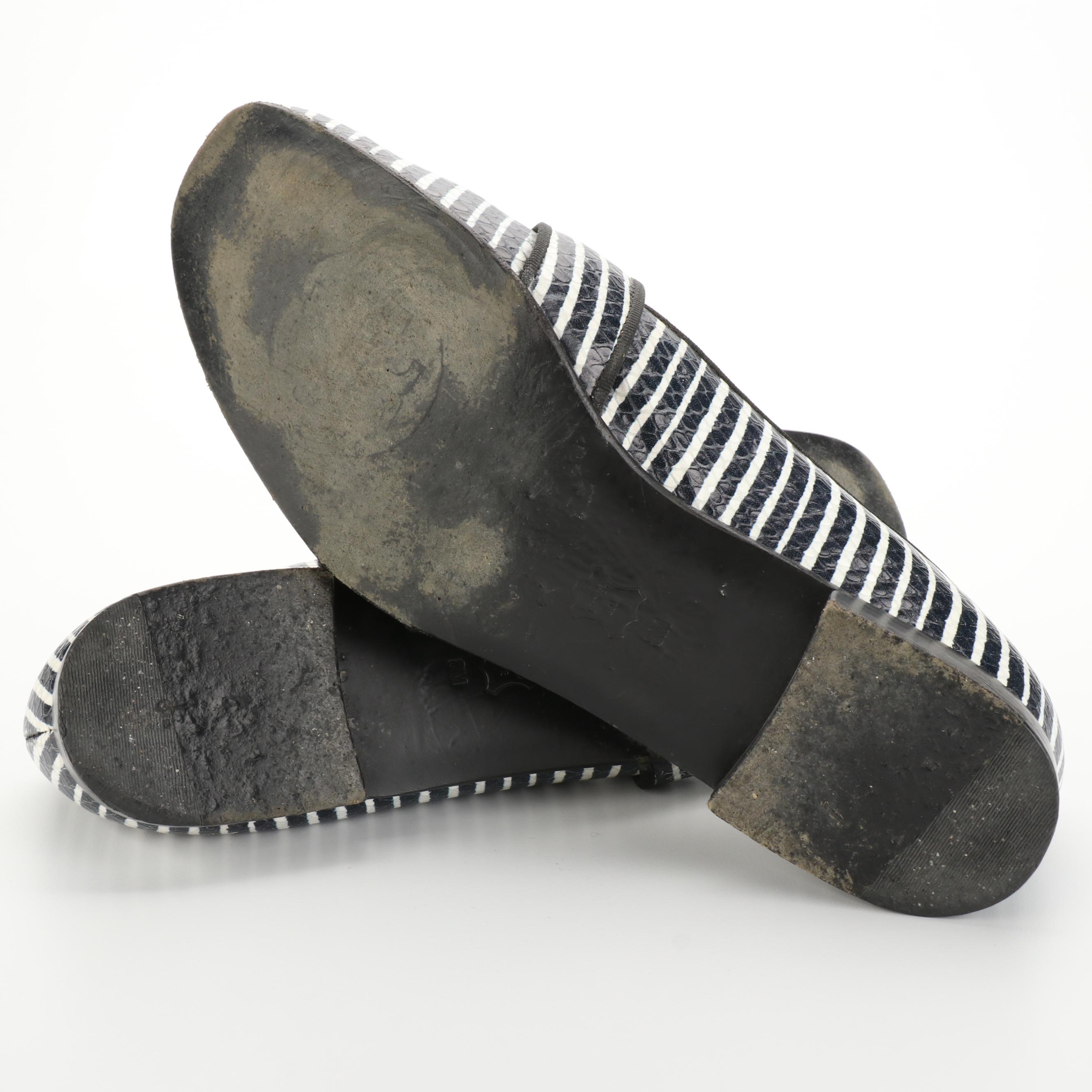 Tory Burch Evette Loafers in Navy and White Stripe Embossed Leather