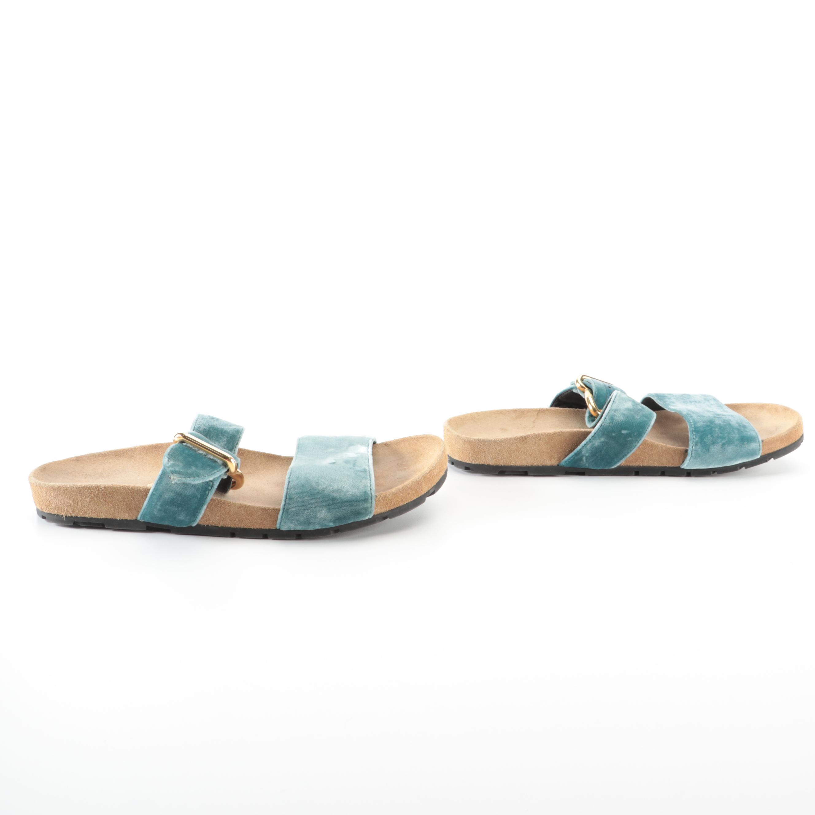 Prada Birkenstocks in Blue Velvet