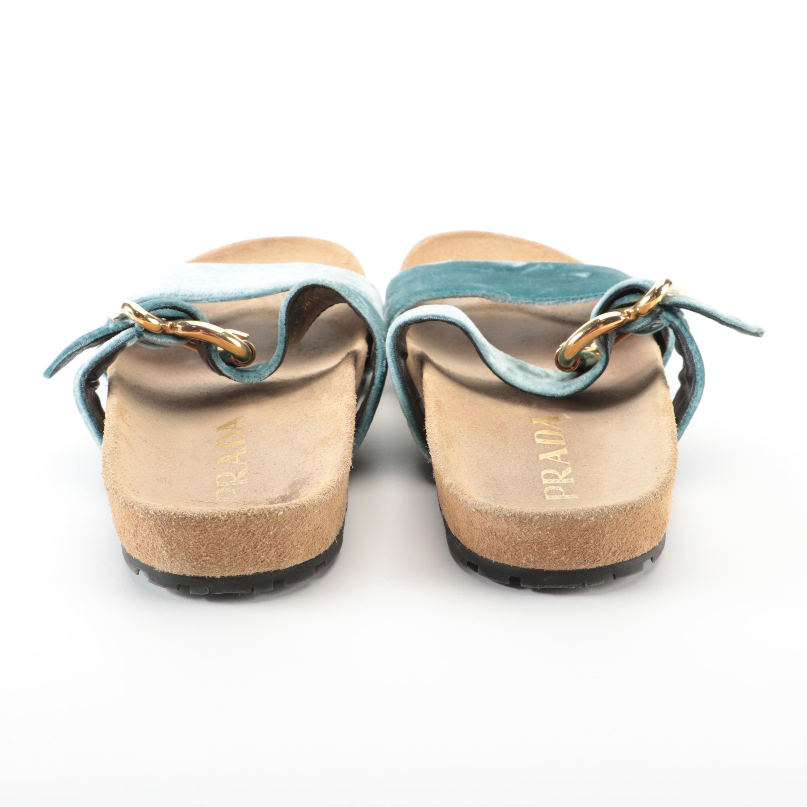 Prada Birkenstocks in Blue Velvet