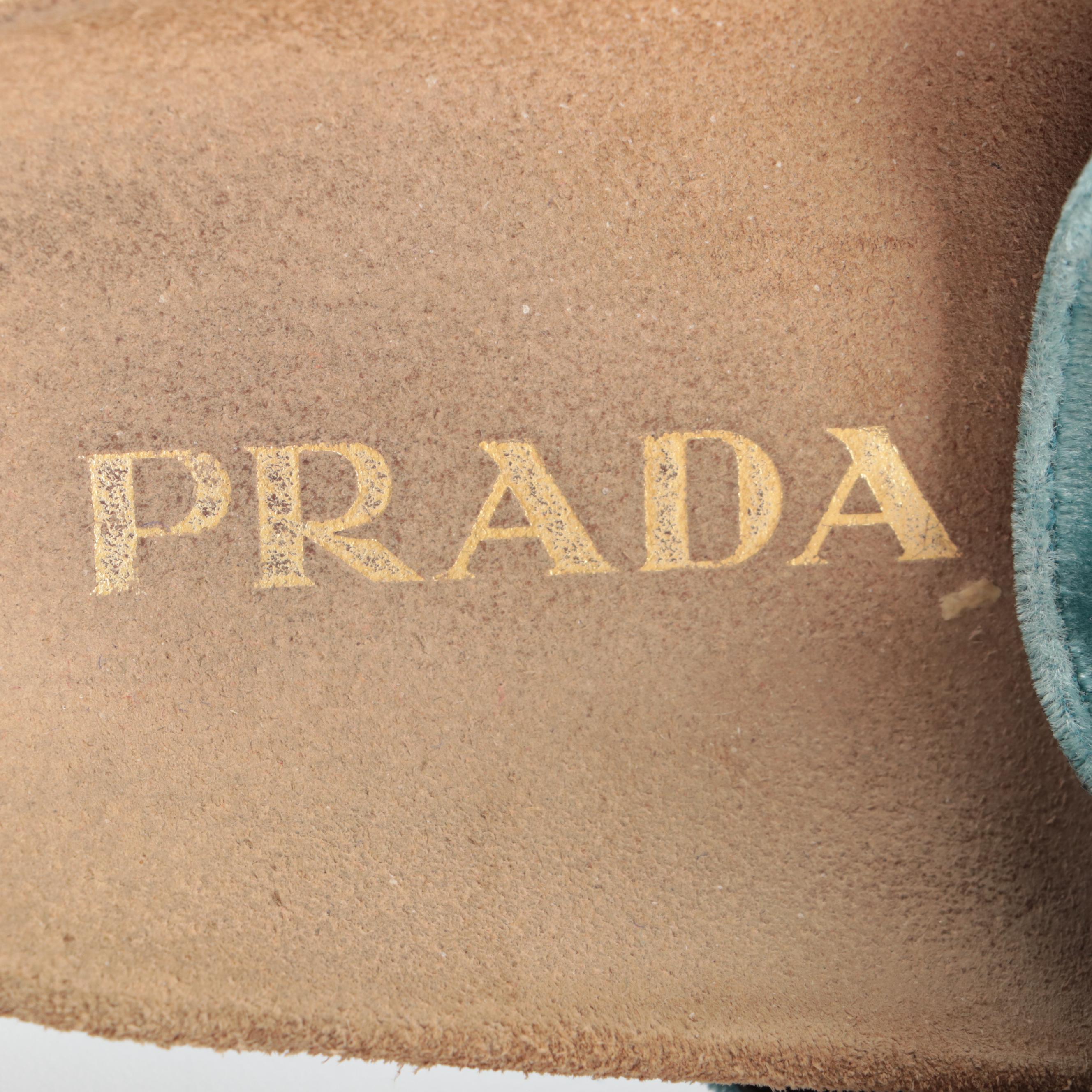 Prada Birkenstocks in Blue Velvet