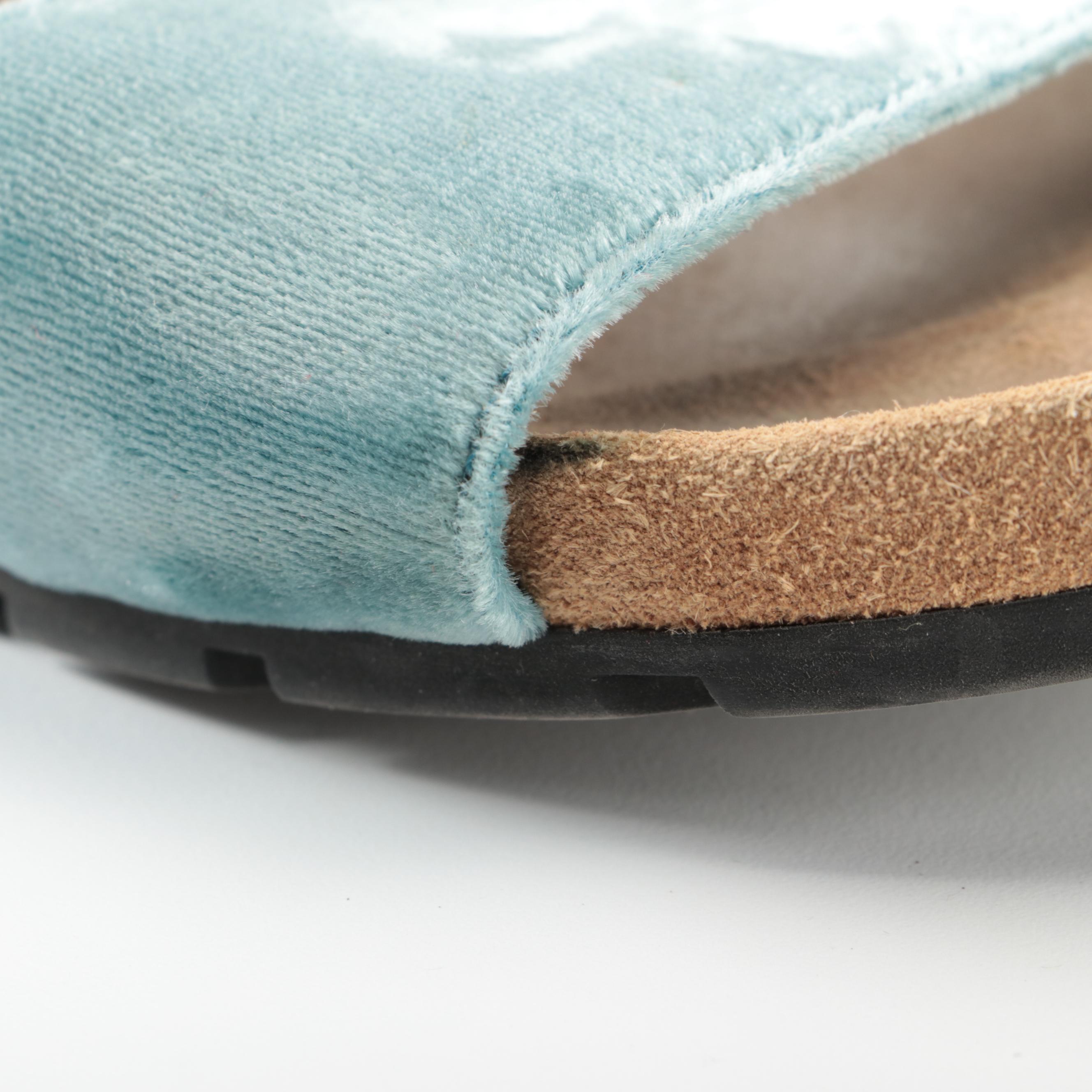 Prada Birkenstocks in Blue Velvet