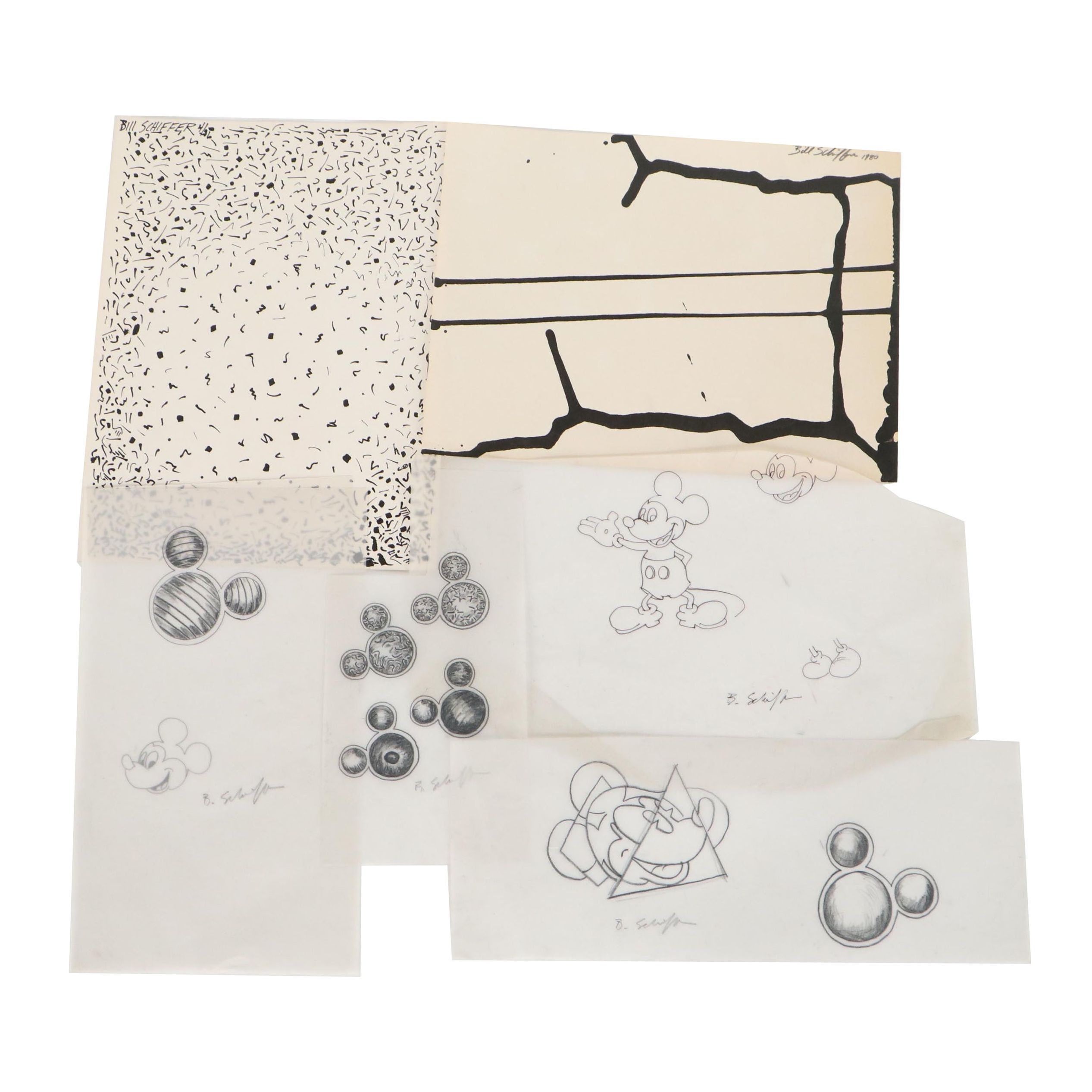 Bill Schiffer Abstract and Mickey Mouse Illustrations, Circa 1986