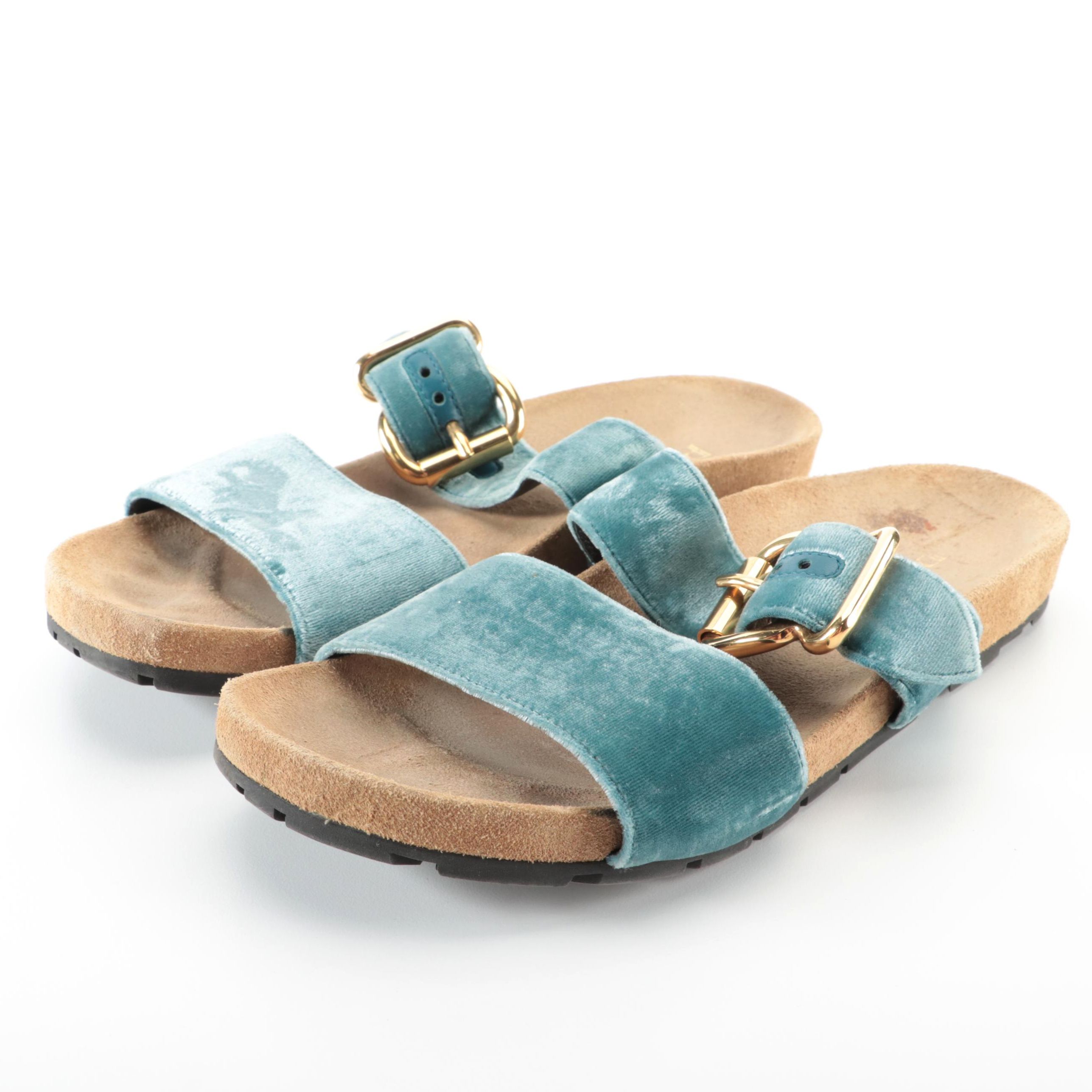 Prada Birkenstocks in Blue Velvet