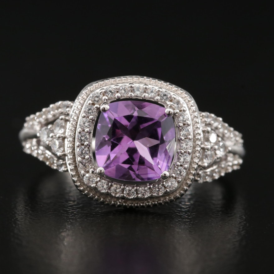 Sterling Amethyst and Sapphire Halo Ring