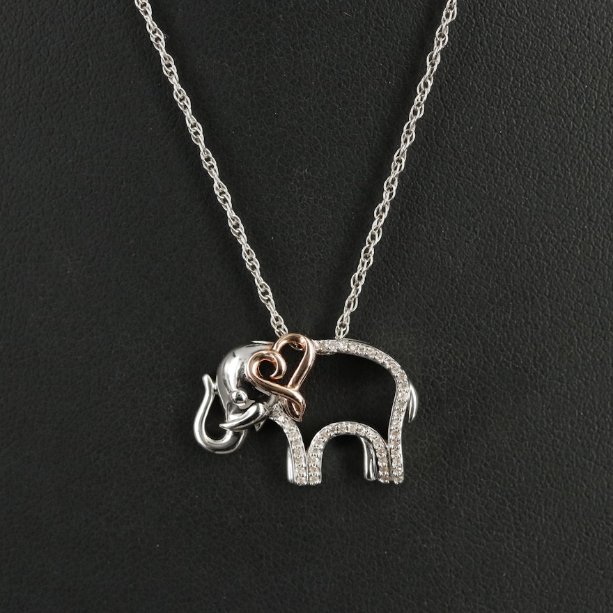 Sterling Diamond Elephant Pendant Necklace