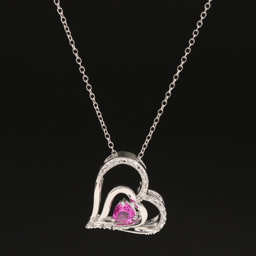 Sterling Ruby and White Sapphire Heart Necklace