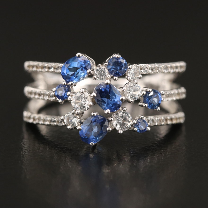 Sterling Sapphire Multi-Row Ring