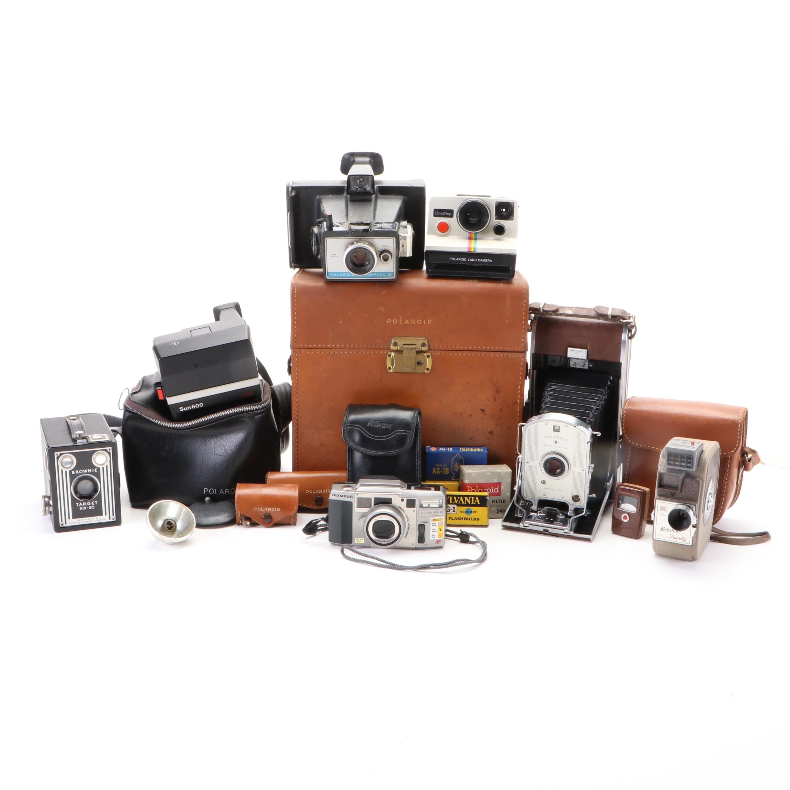 Polaroid Model 95B, Keystone K Twenty and Other Cameras and Bags