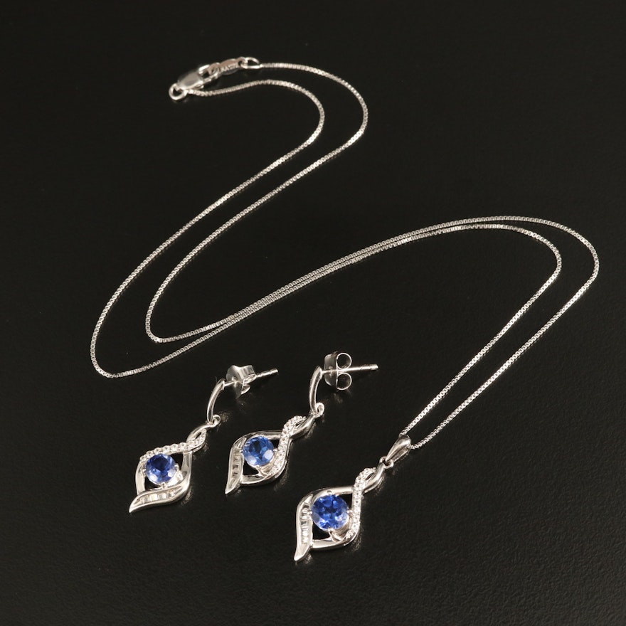 Sterling Sapphire Necklace and Earring Set