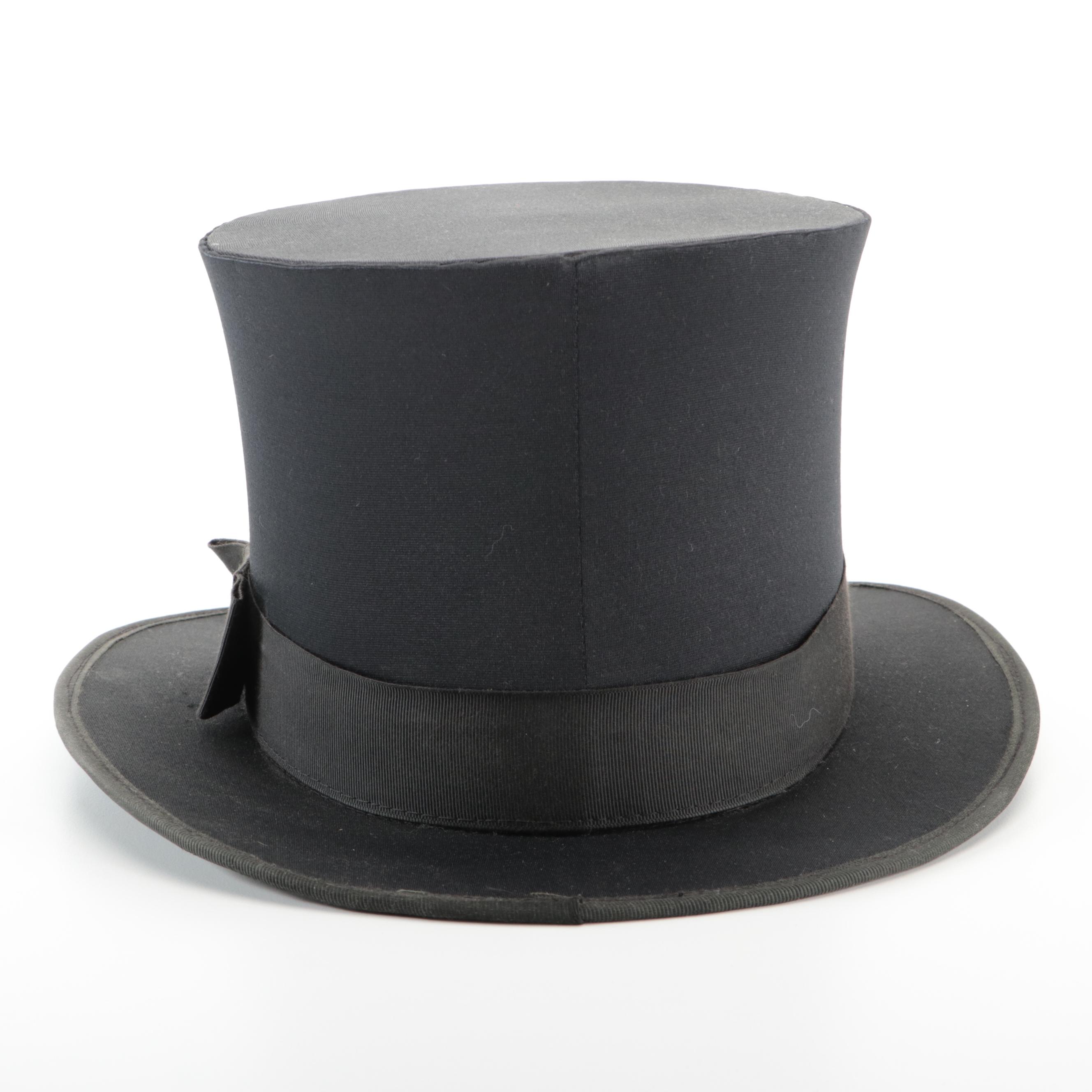 Squire Top Hat in Black Satin with Grosgrain Trim