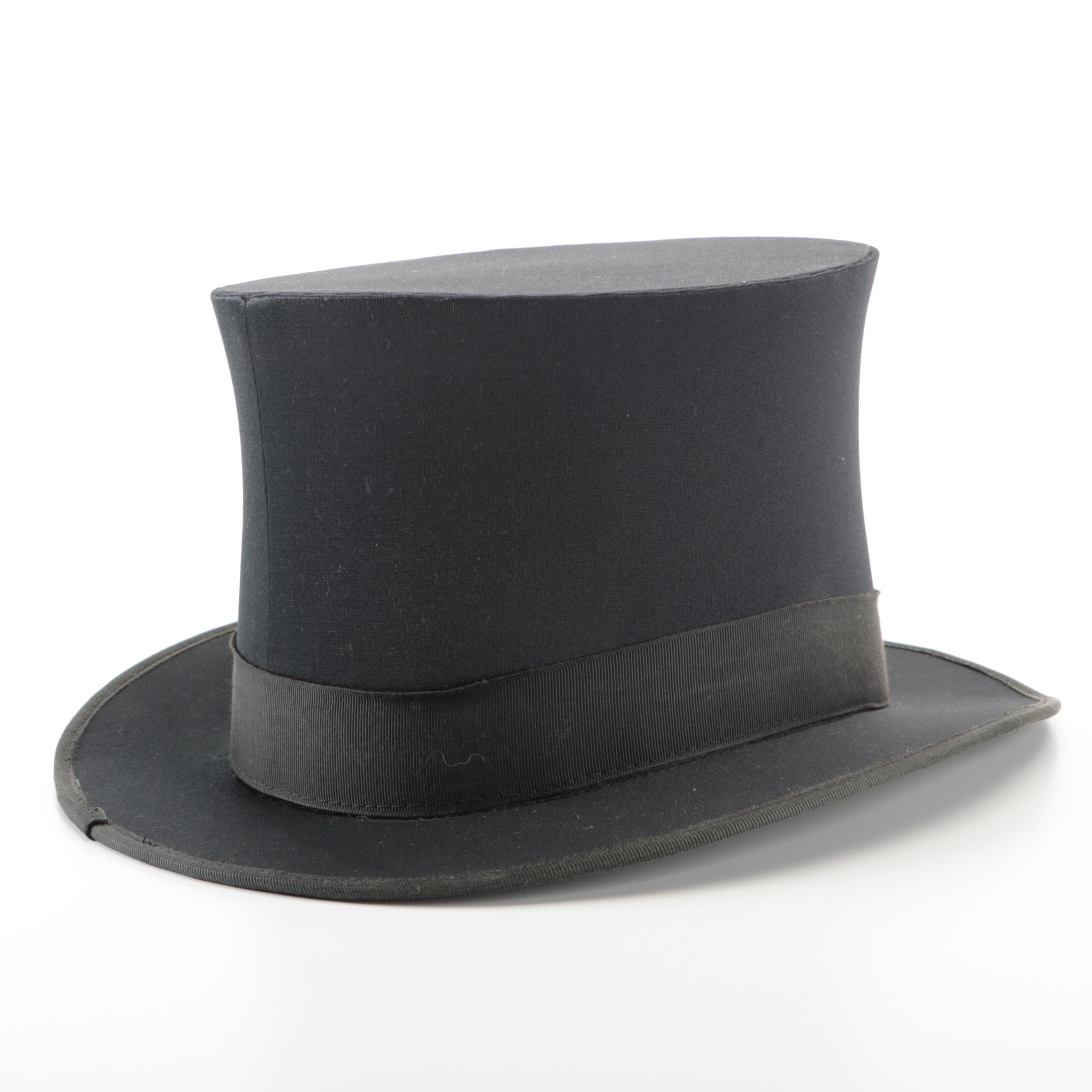 Squire Top Hat in Black Satin with Grosgrain Trim