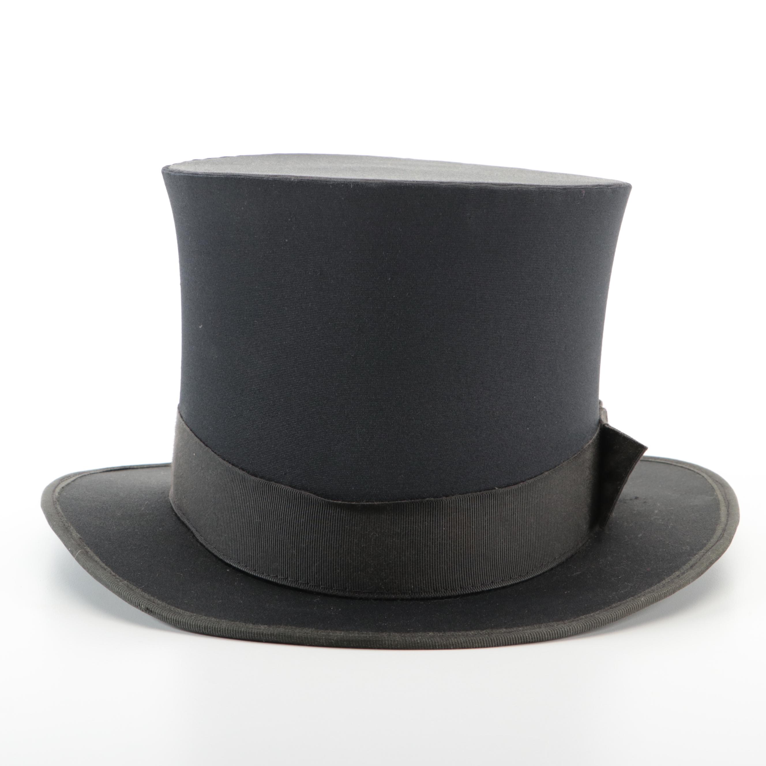 Squire Top Hat in Black Satin with Grosgrain Trim