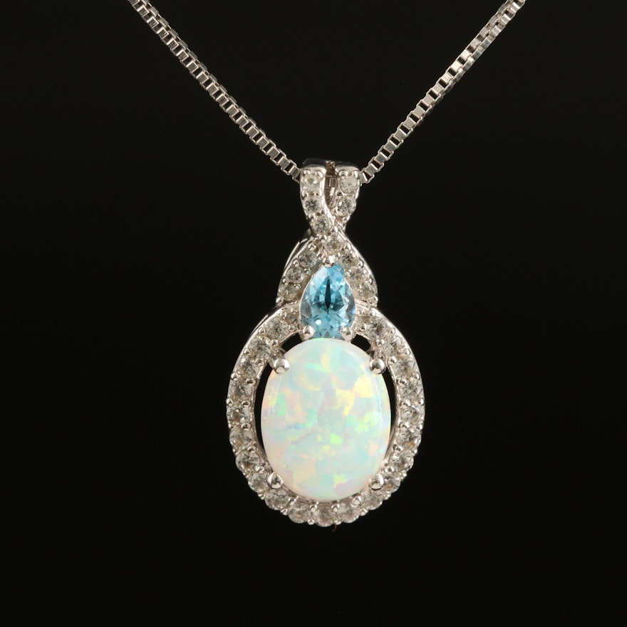 Sterling Opal and Topaz Pendant Necklace