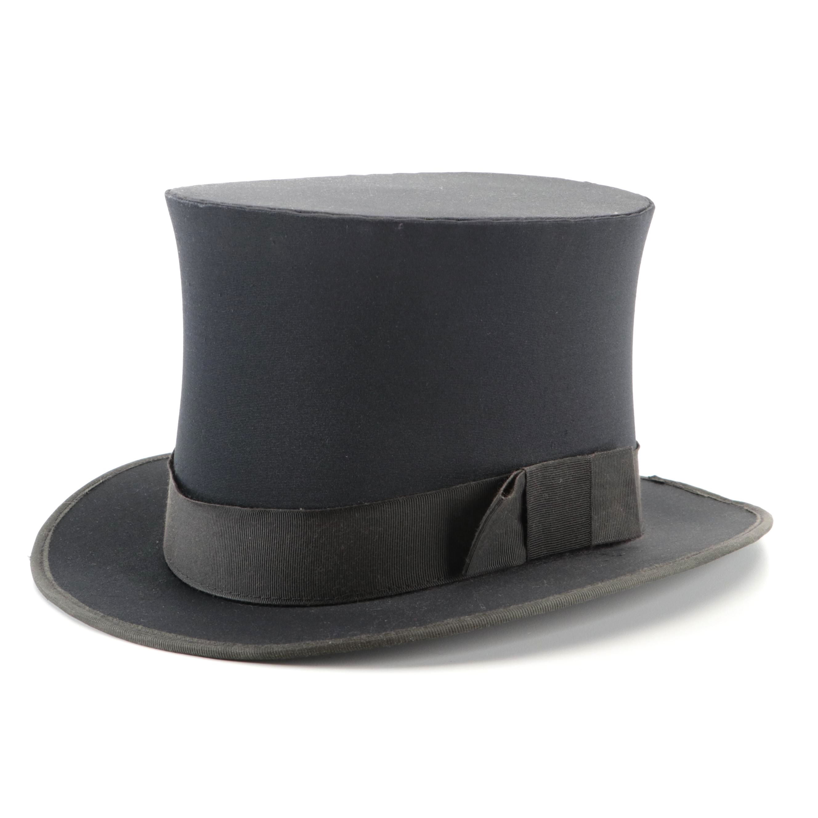 Squire Top Hat in Black Satin with Grosgrain Trim
