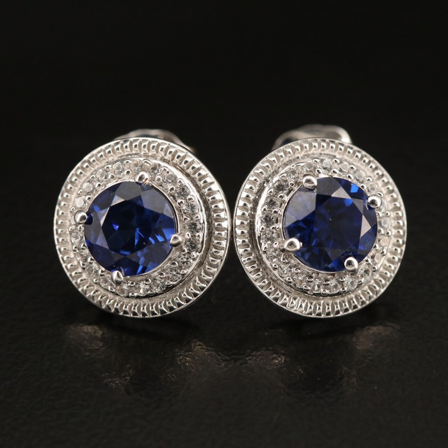 Sterling Sapphire and White Sapphire Earrings