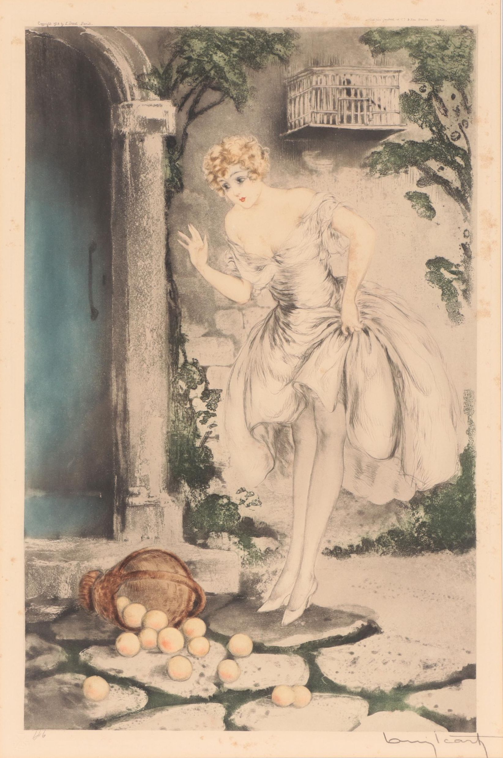 Louis Icart Etching With Aquatint "Spilled Apples," 1928