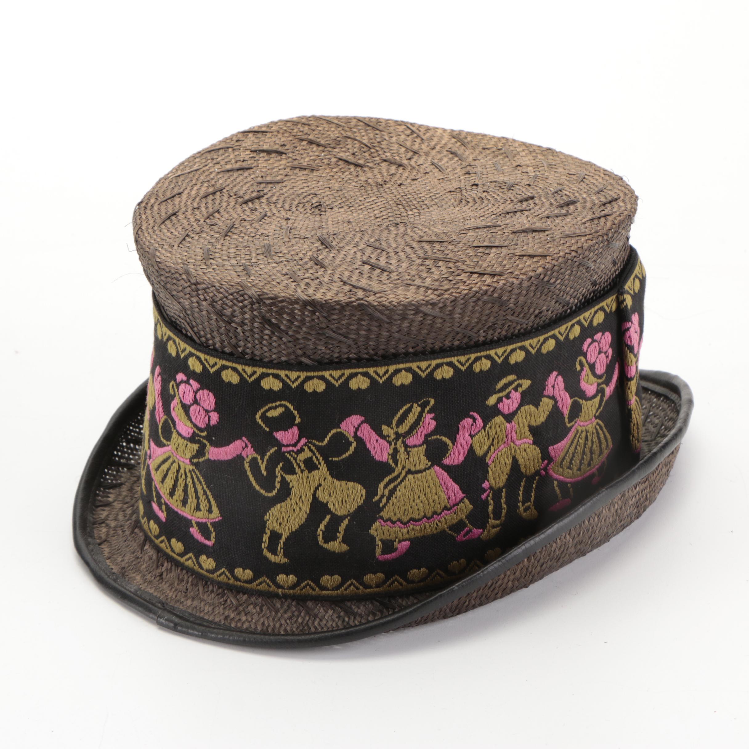 Cha-Cha's House of Ill Repute Woven Straw Top Hat with Embroidered Band