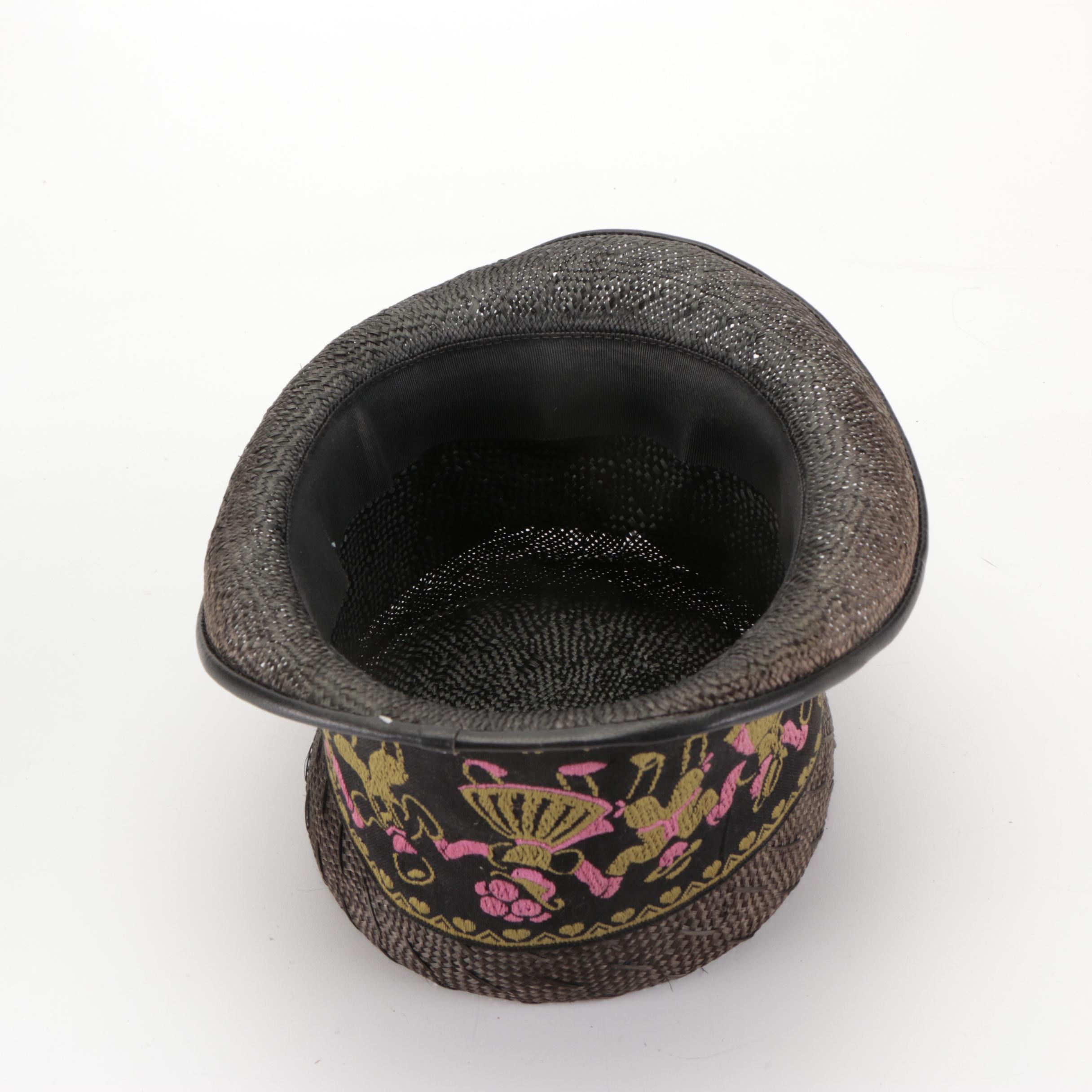 Cha-Cha's House of Ill Repute Woven Straw Top Hat with Embroidered Band