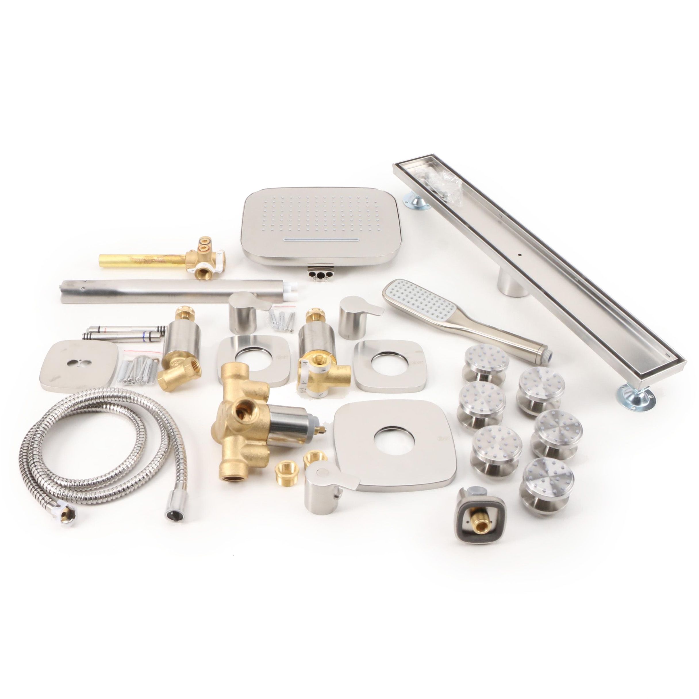 Thermostatic Shower System with Body Sprayers, Hand Shower, Tile-In Shower Drain