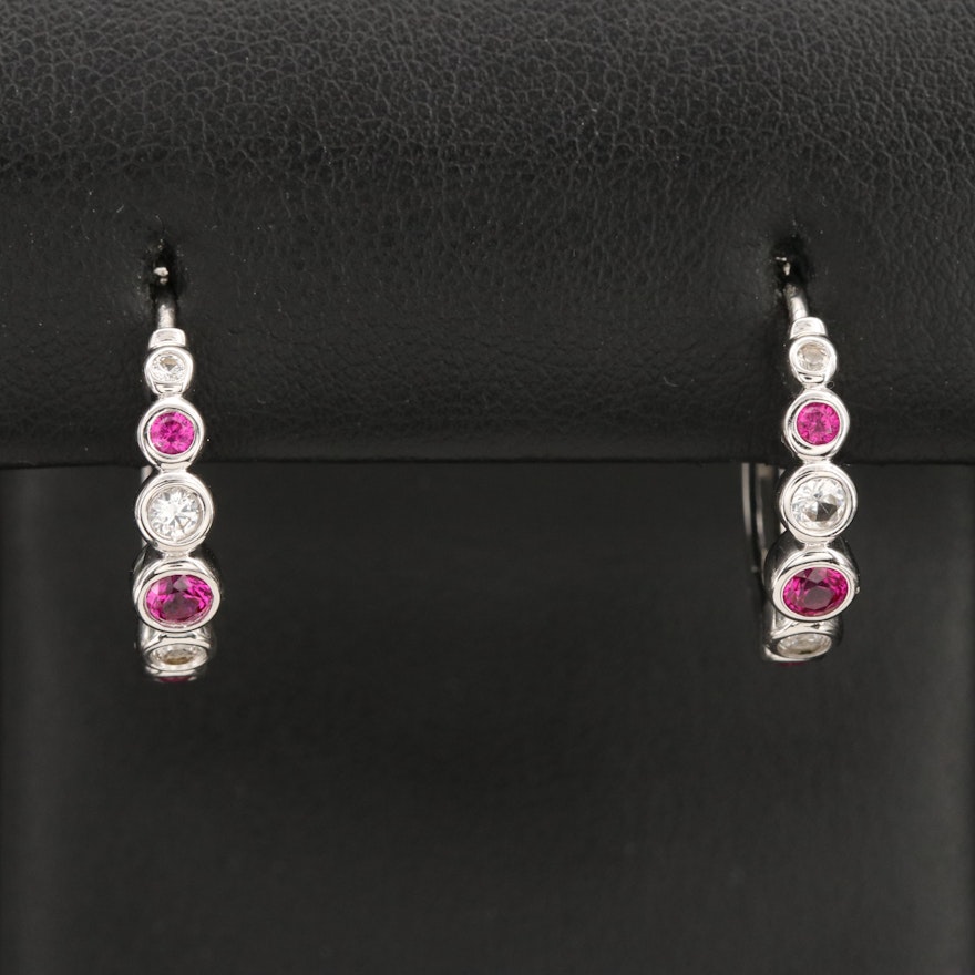 Sterling Ruby and Sapphire Hoop Earrings