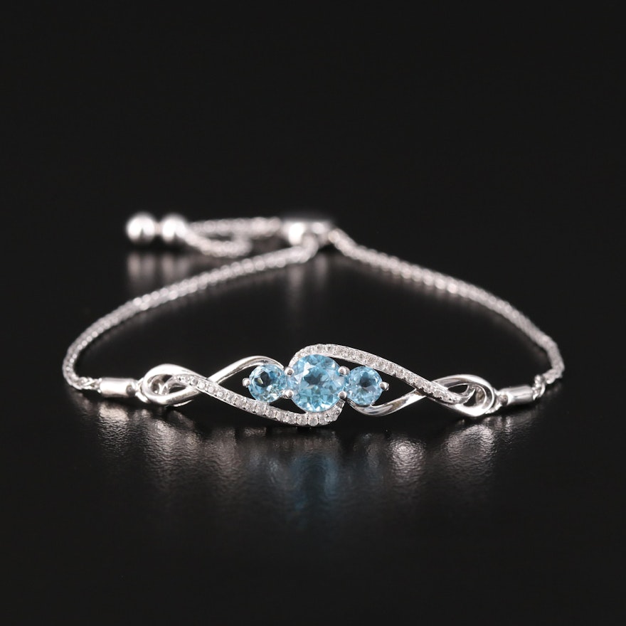 Sterling Topaz and Sapphire Bolo Bracelet