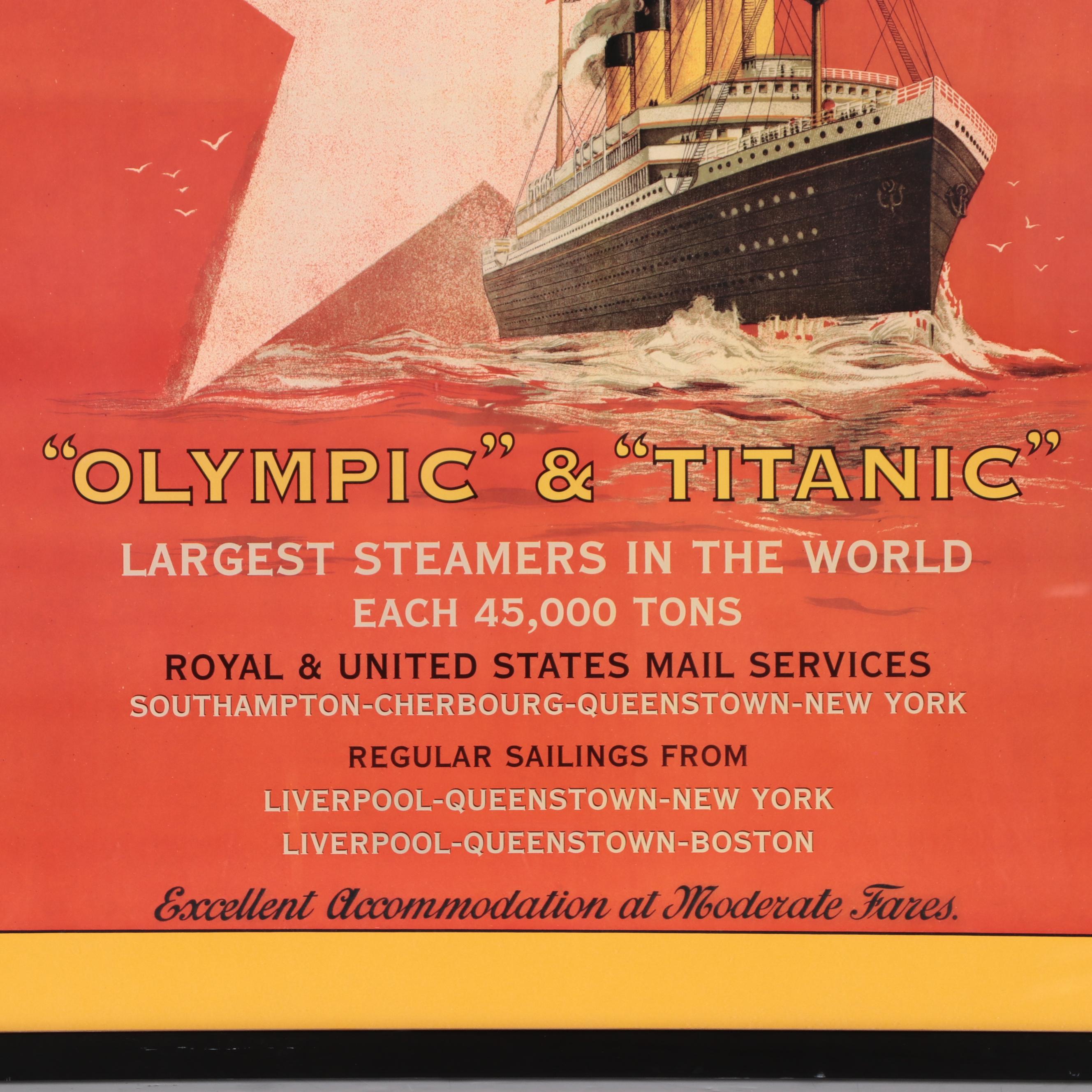 Offset Lithograph Poster Featuring Titanic "White Star Line"