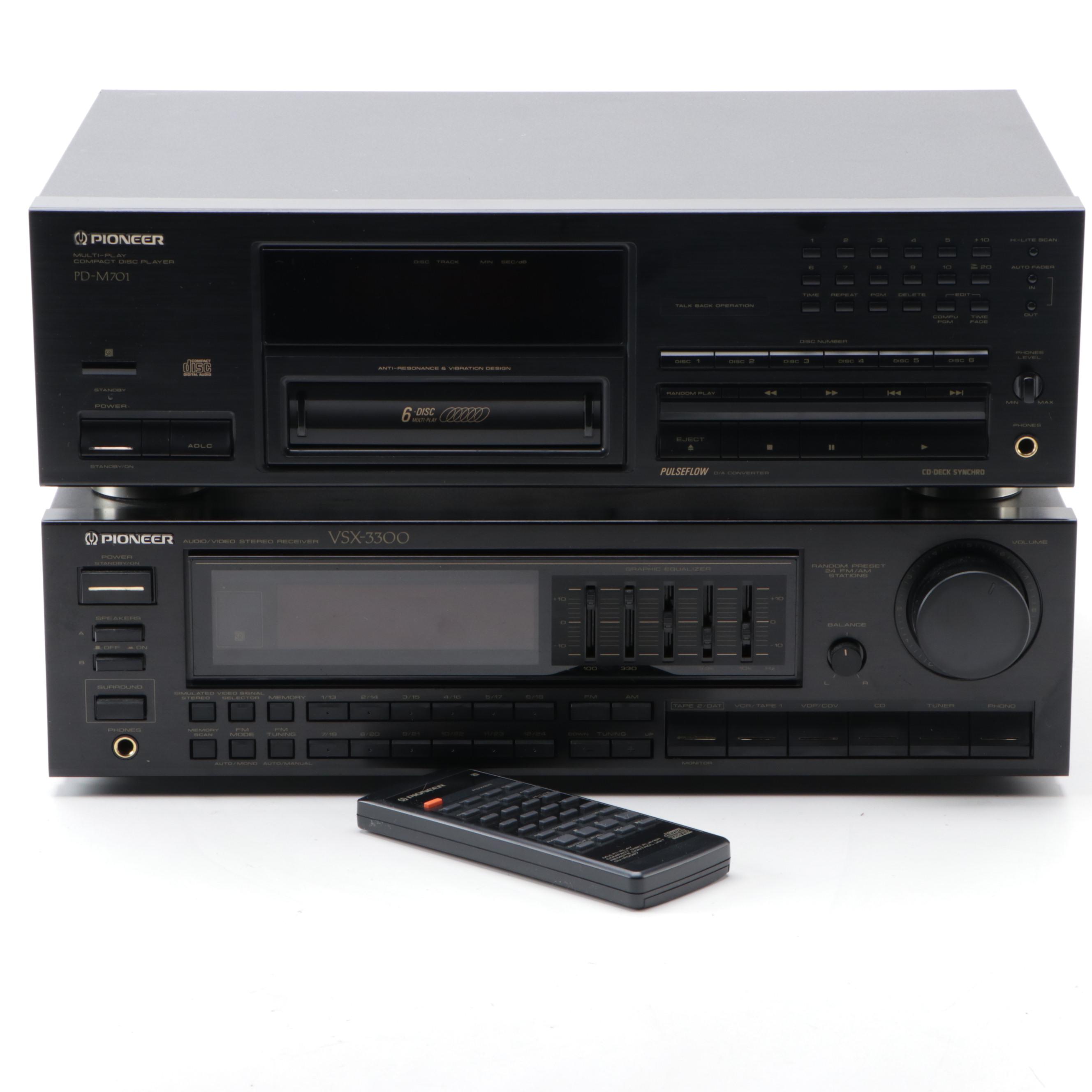 Pioneer Audio Video Stereo Receiver and Six-Disc CD Player, 1990s