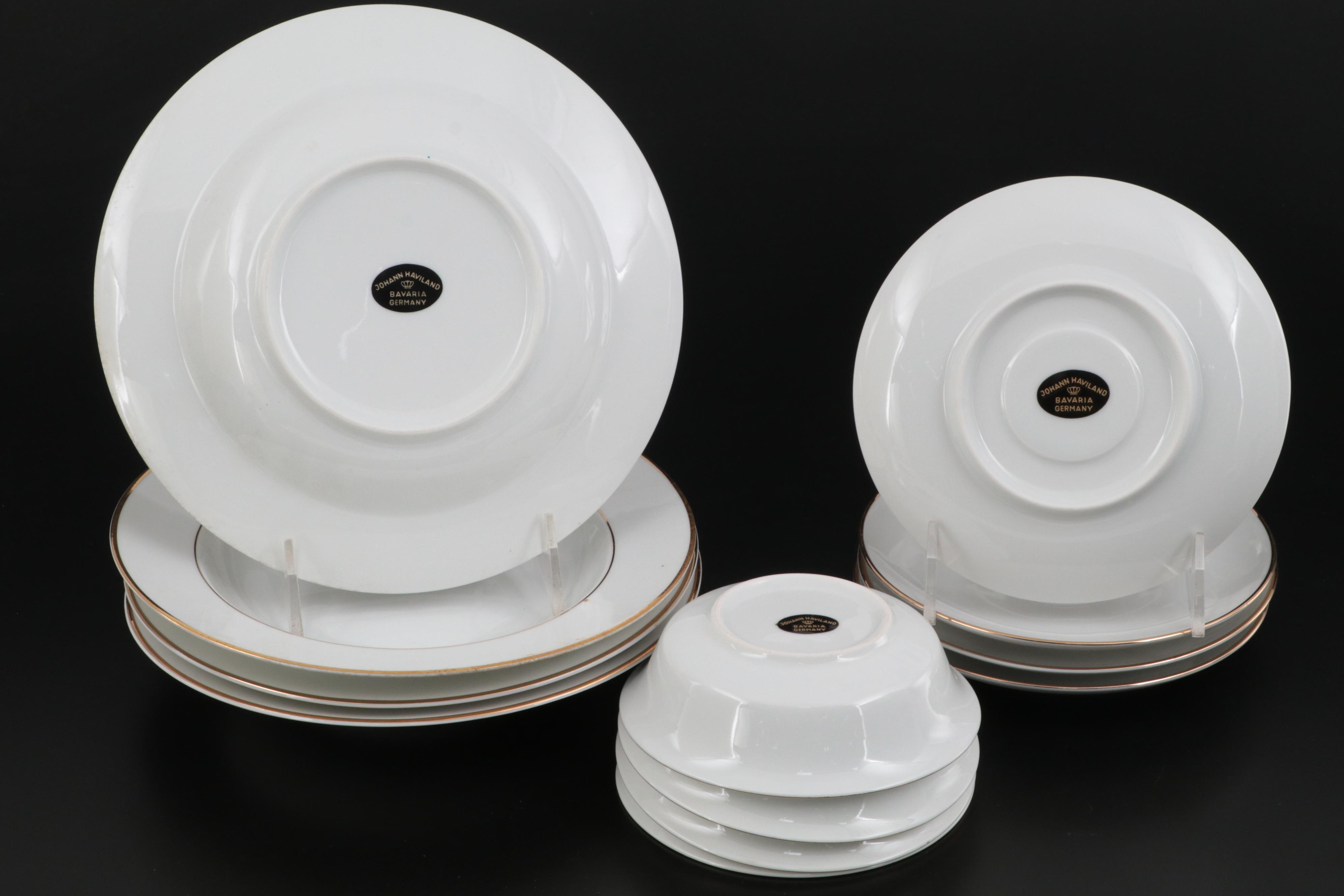 Johann Haviland "Golden Band" Porcelain Dinnerware, Mid to Late 20th Century