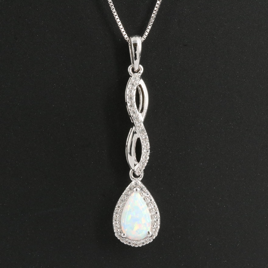 Sterling Opal and Sapphire Pendant Necklace