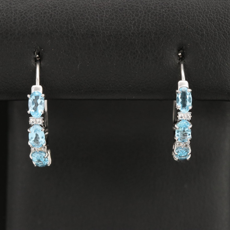 Sterling Topaz Hoop Earrings with Swiss Blue Topaz