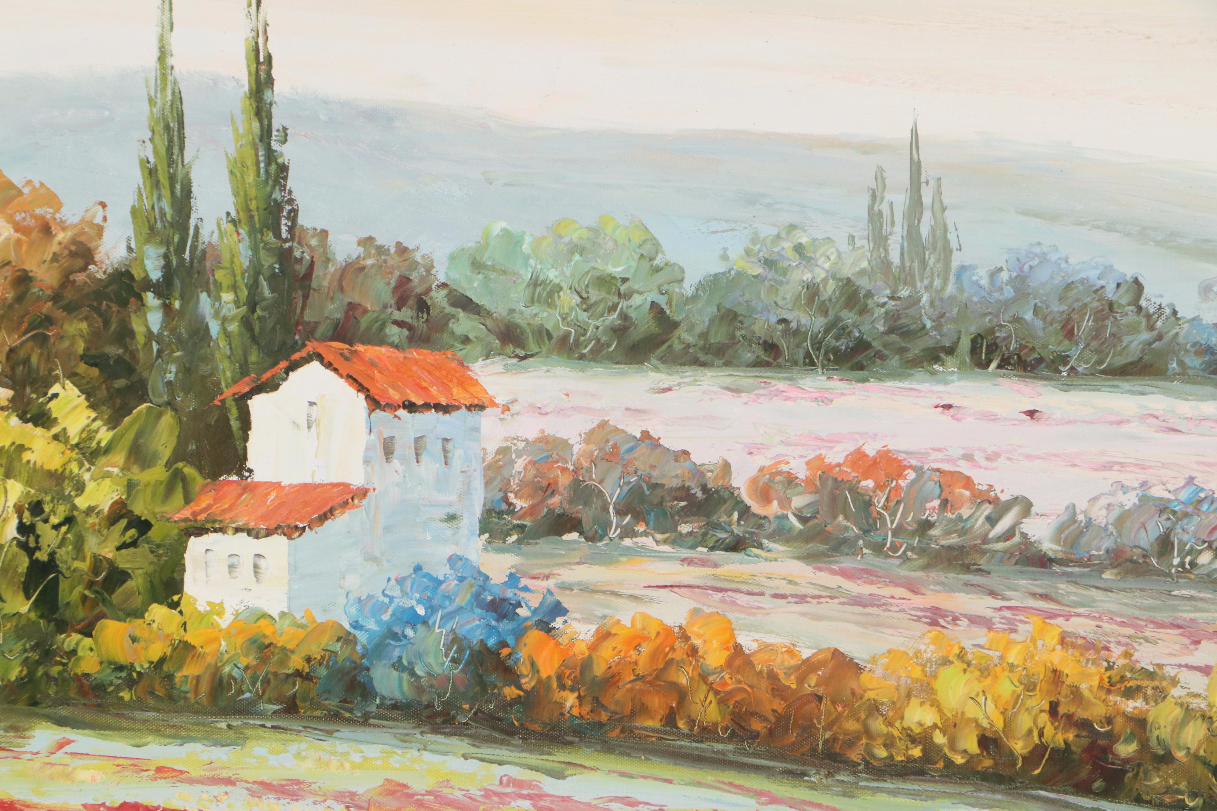 Tuscan Landscape Oil Painting of Poppy Field