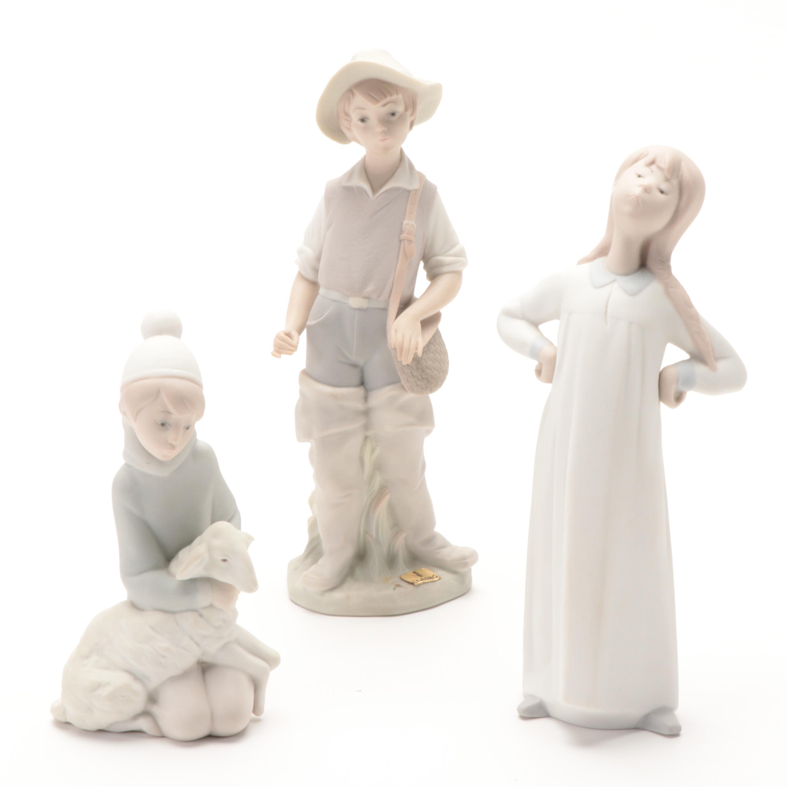 Lladró "Girl with Hands Akimbo" and Other Matte Porcelain Figurines