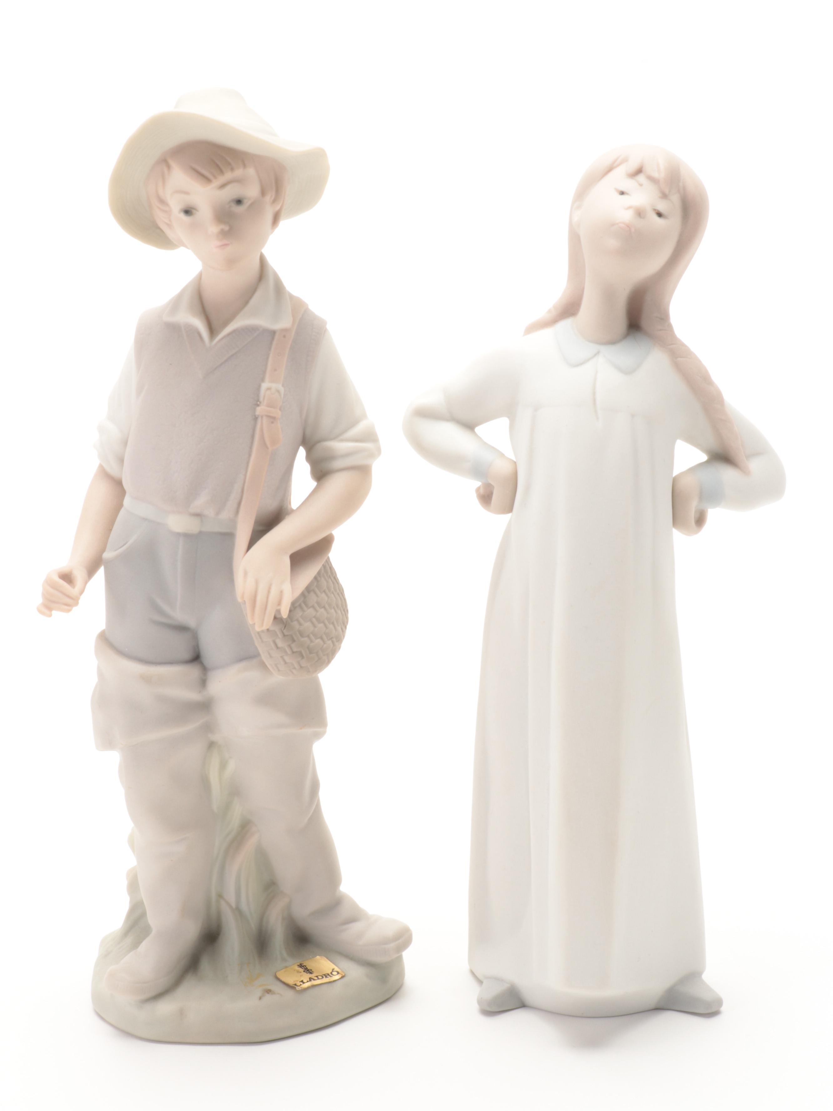 Lladró "Girl with Hands Akimbo" and Other Matte Porcelain Figurines