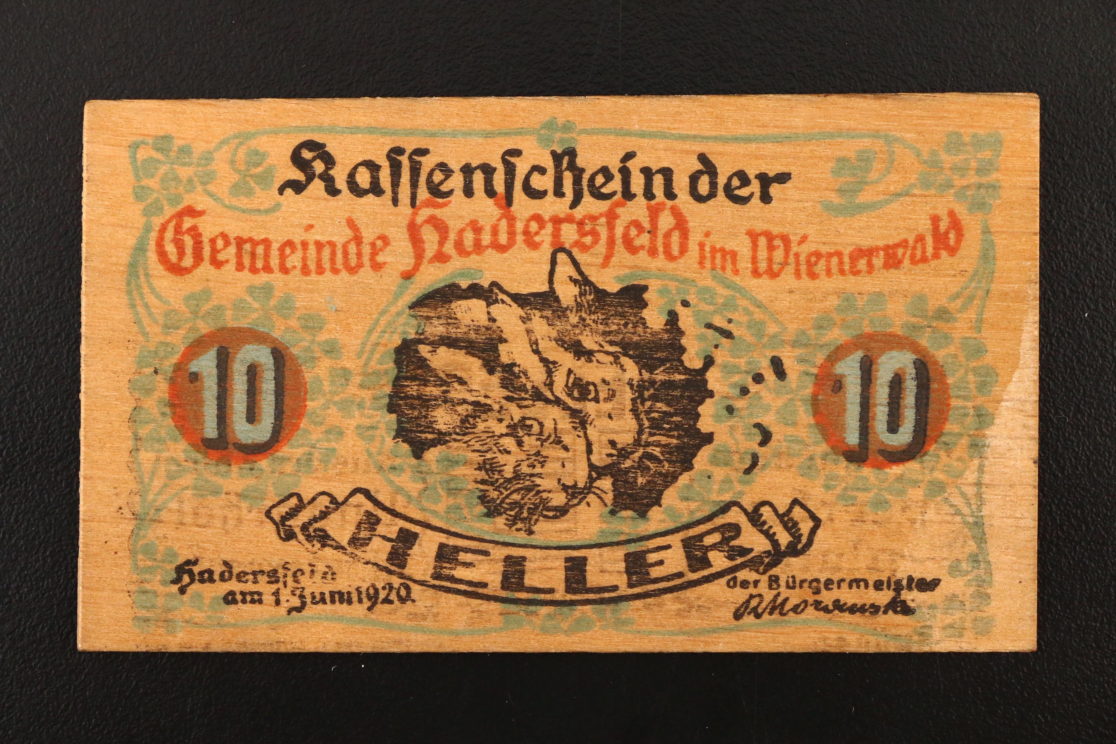 Group of Three German 1920 Notgeld Notes Made of Wood