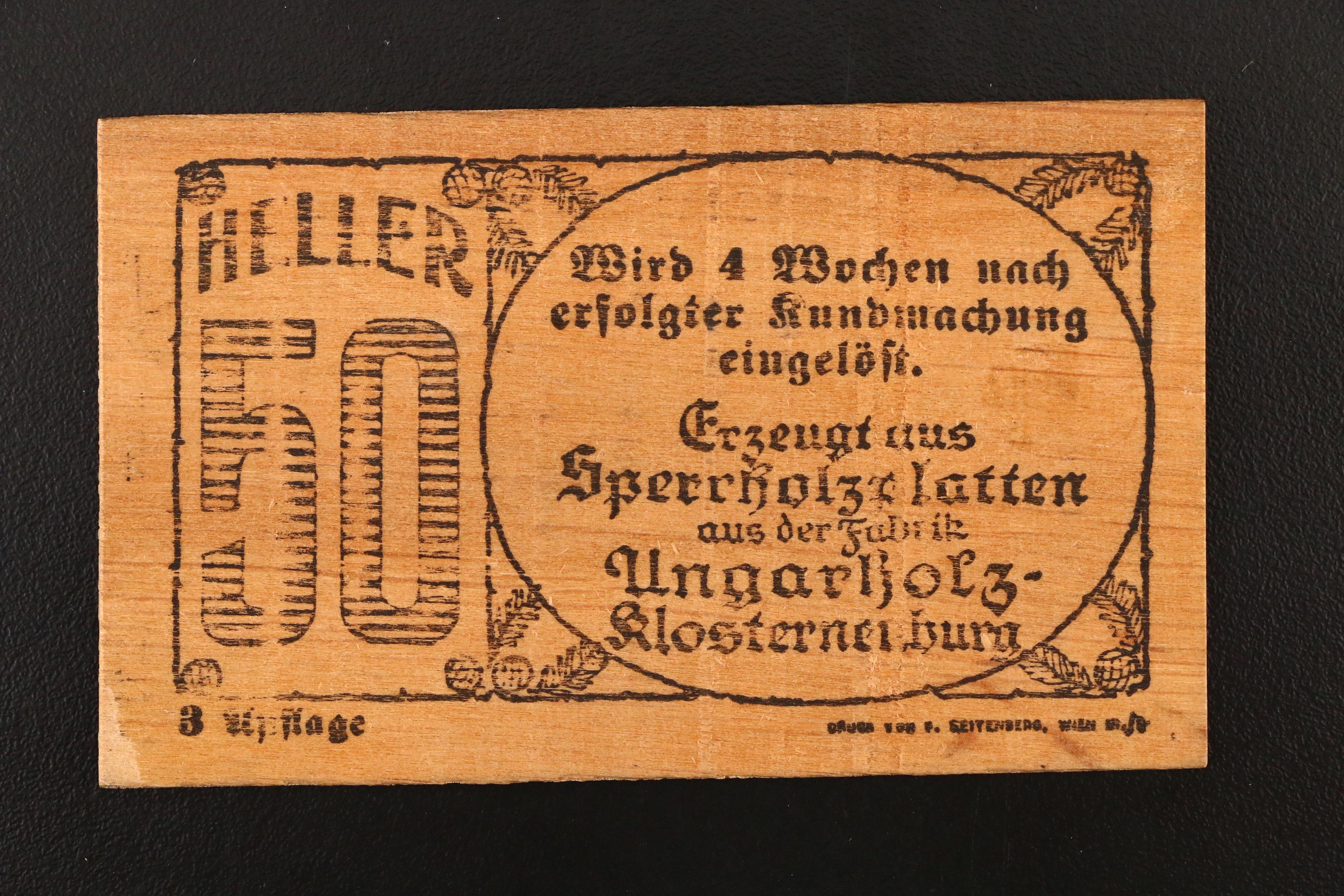 Group of Three German 1920 Notgeld Notes Made of Wood