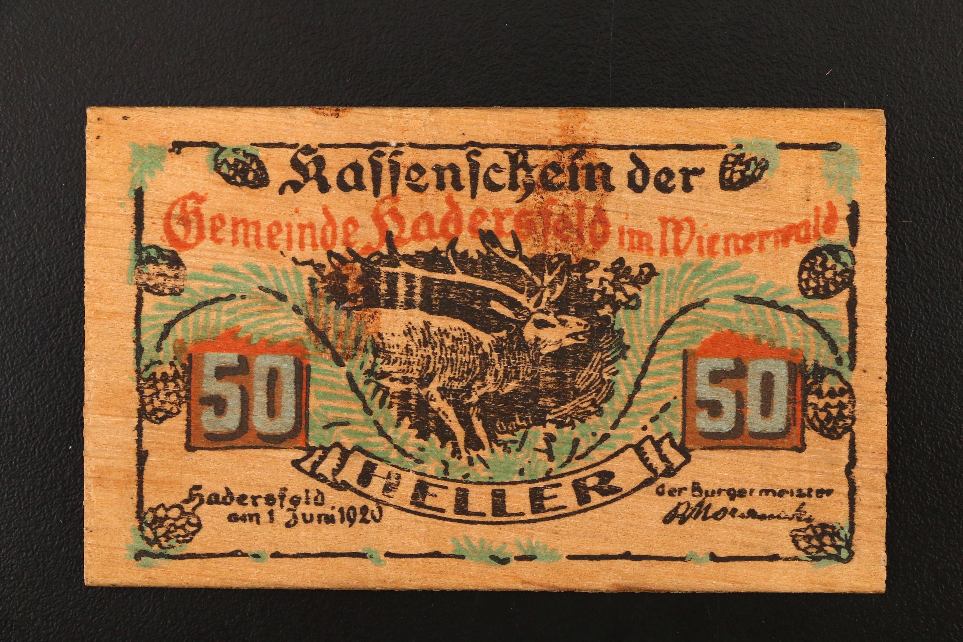 Group of Three German 1920 Notgeld Notes Made of Wood