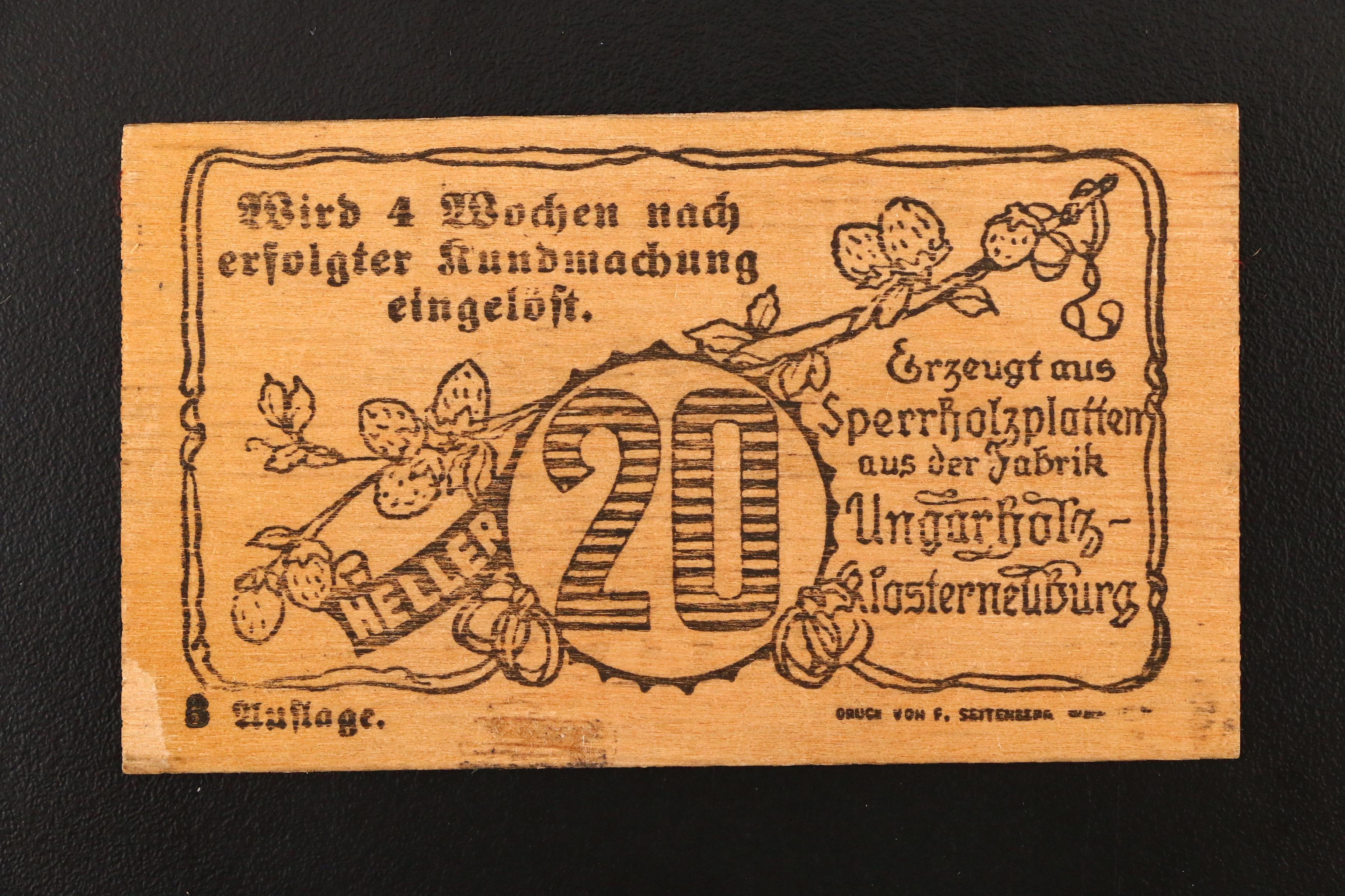Group of Three German 1920 Notgeld Notes Made of Wood