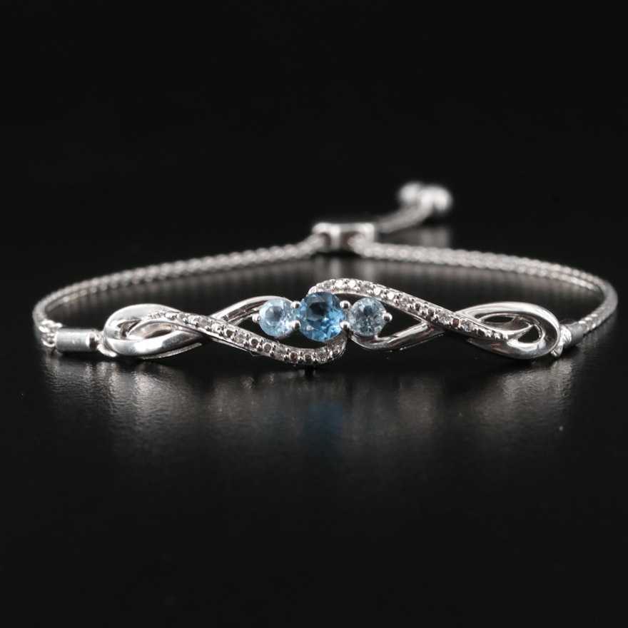 Sterling Sky and Swiss Blue Topaz and Sapphire Bolo Bracelet