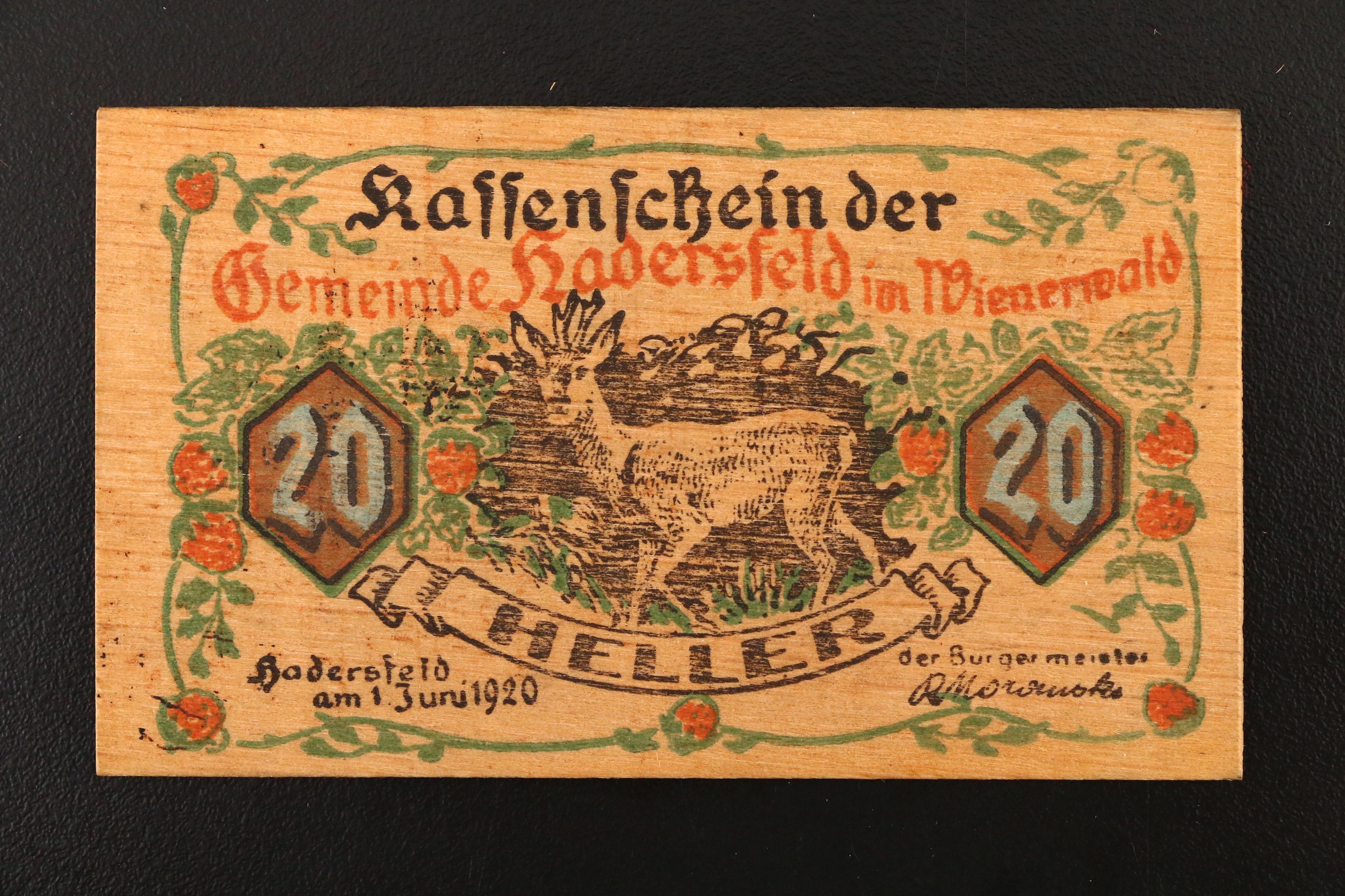 Group of Three German 1920 Notgeld Notes Made of Wood