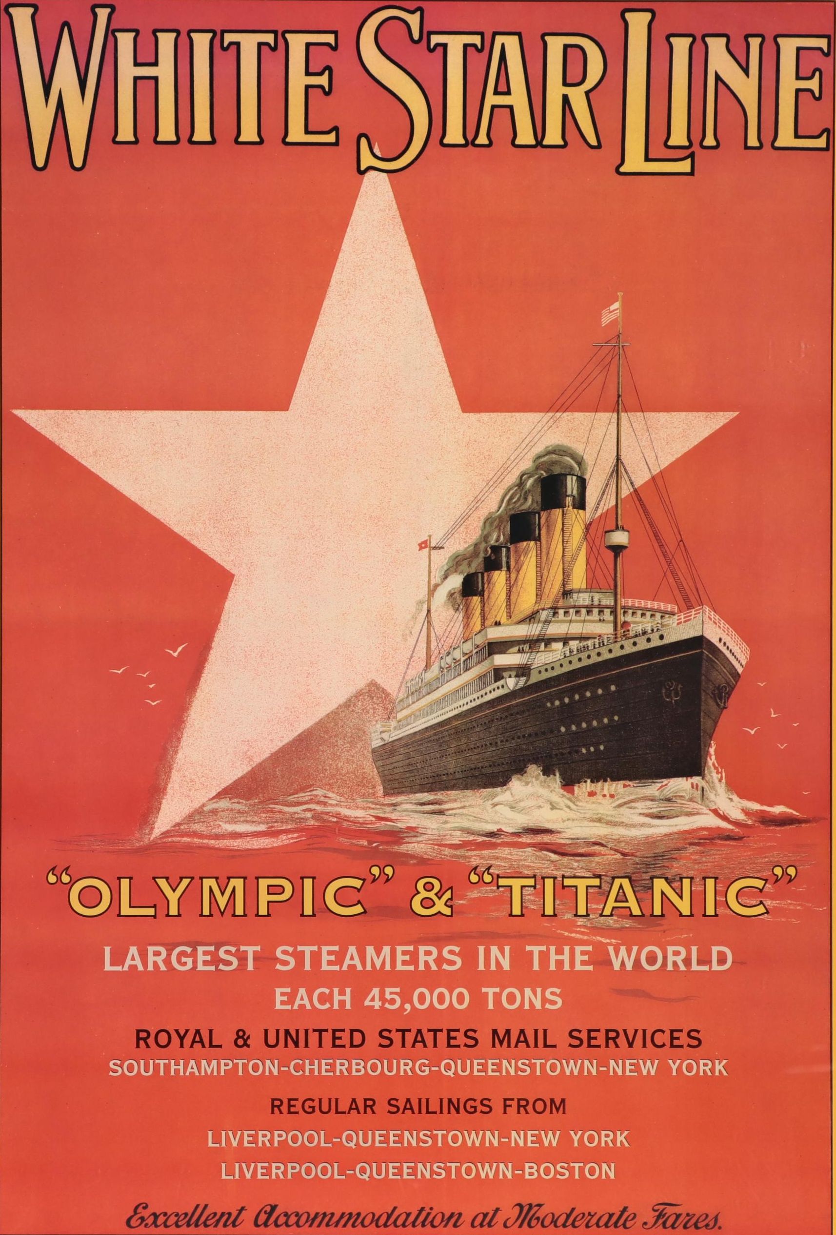 Offset Lithograph Poster Featuring Titanic "White Star Line"