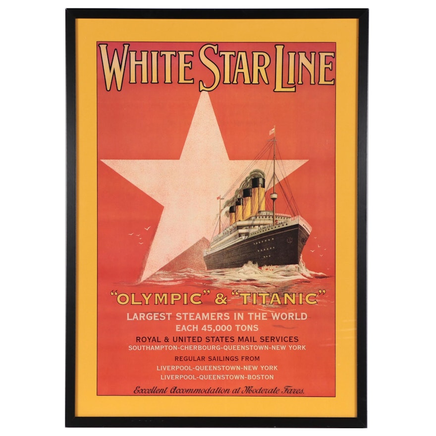 Offset Lithograph Poster Featuring Titanic "White Star Line"